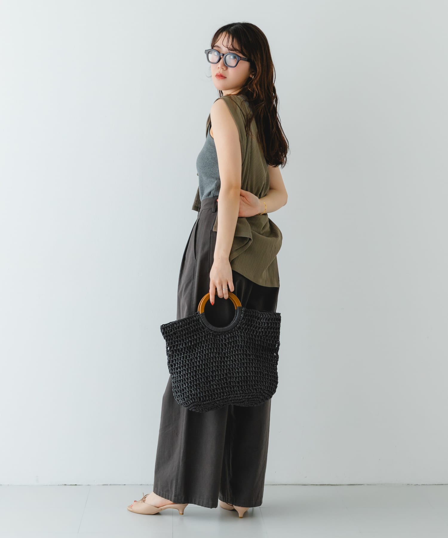 ウッドハンドルペーパーバッグ BLACK one