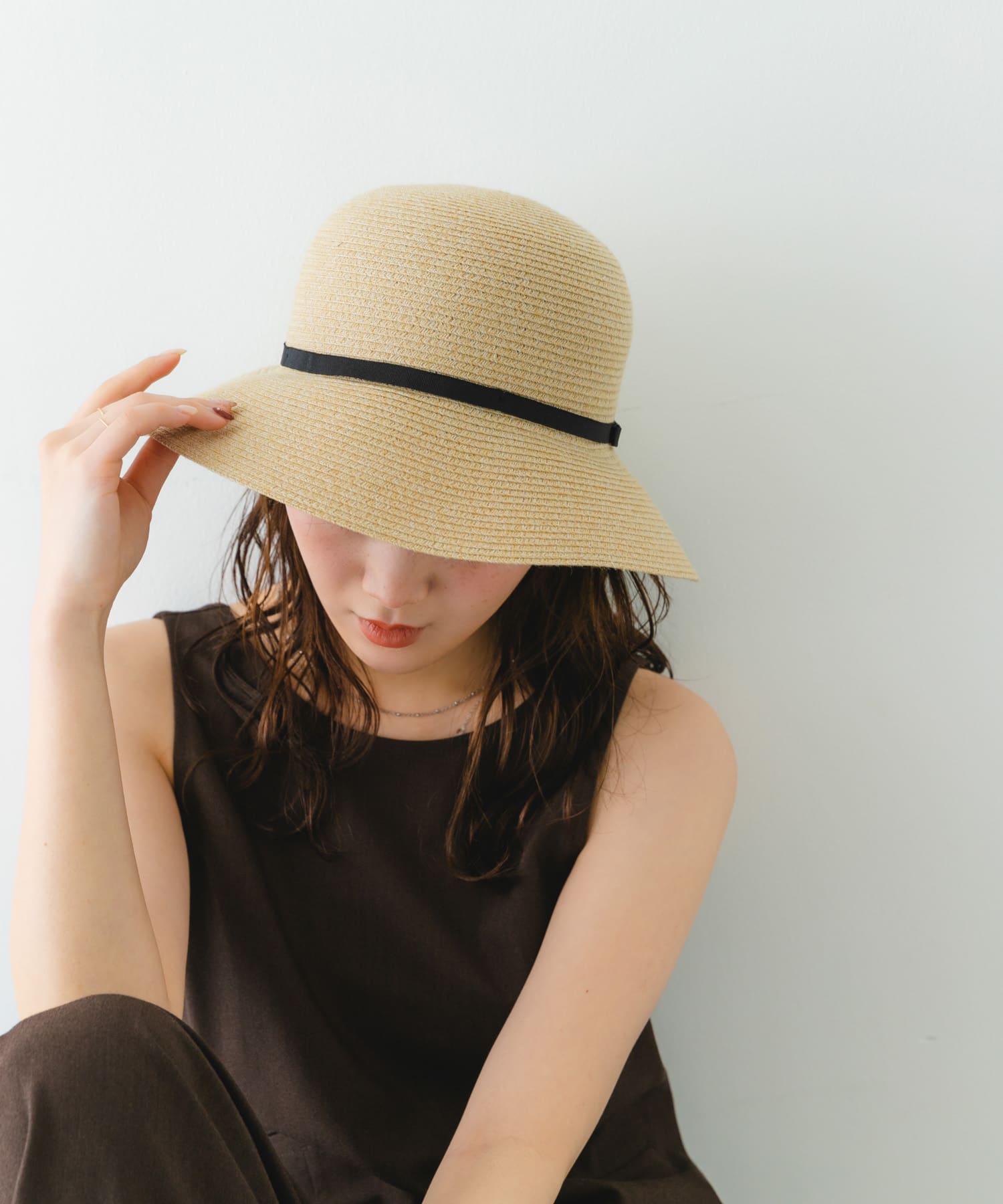 洗えるたためるリボンハット NATURAL FREE