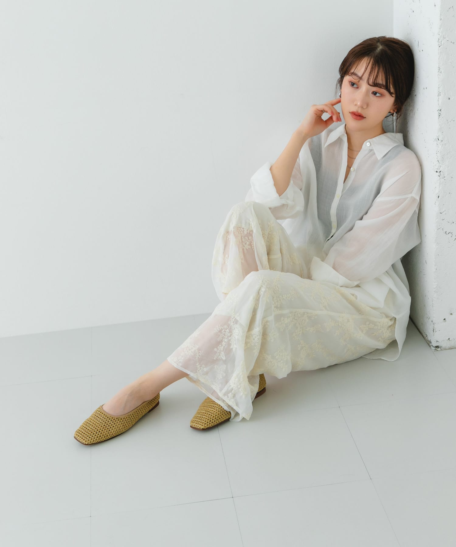 『MADE IN JAPAN』スクエアメッシュフラットシューズ BEIGE 36