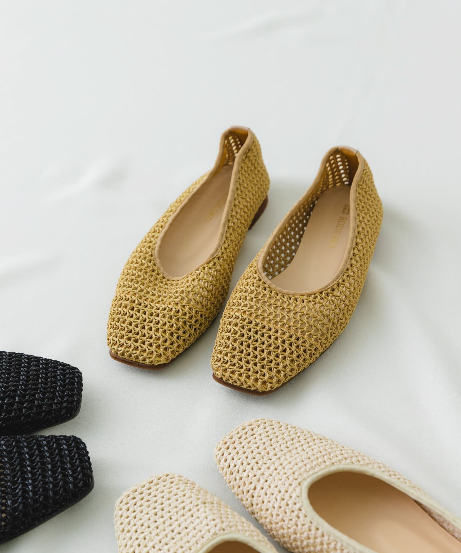 『MADE IN JAPAN』スクエアメッシュフラットシューズ BEIGE 37
