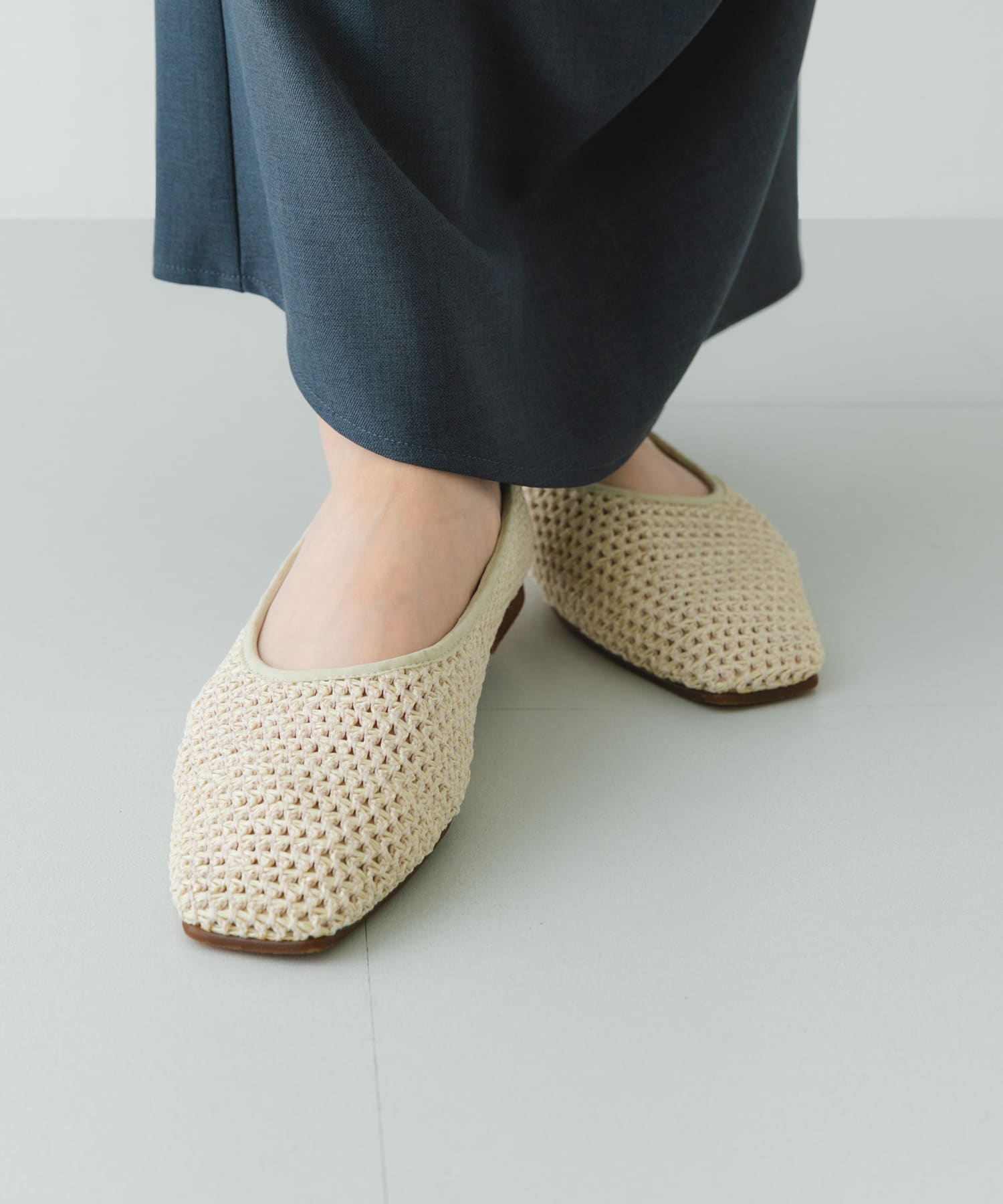『MADE IN JAPAN』スクエアメッシュフラットシューズ IVORY 36