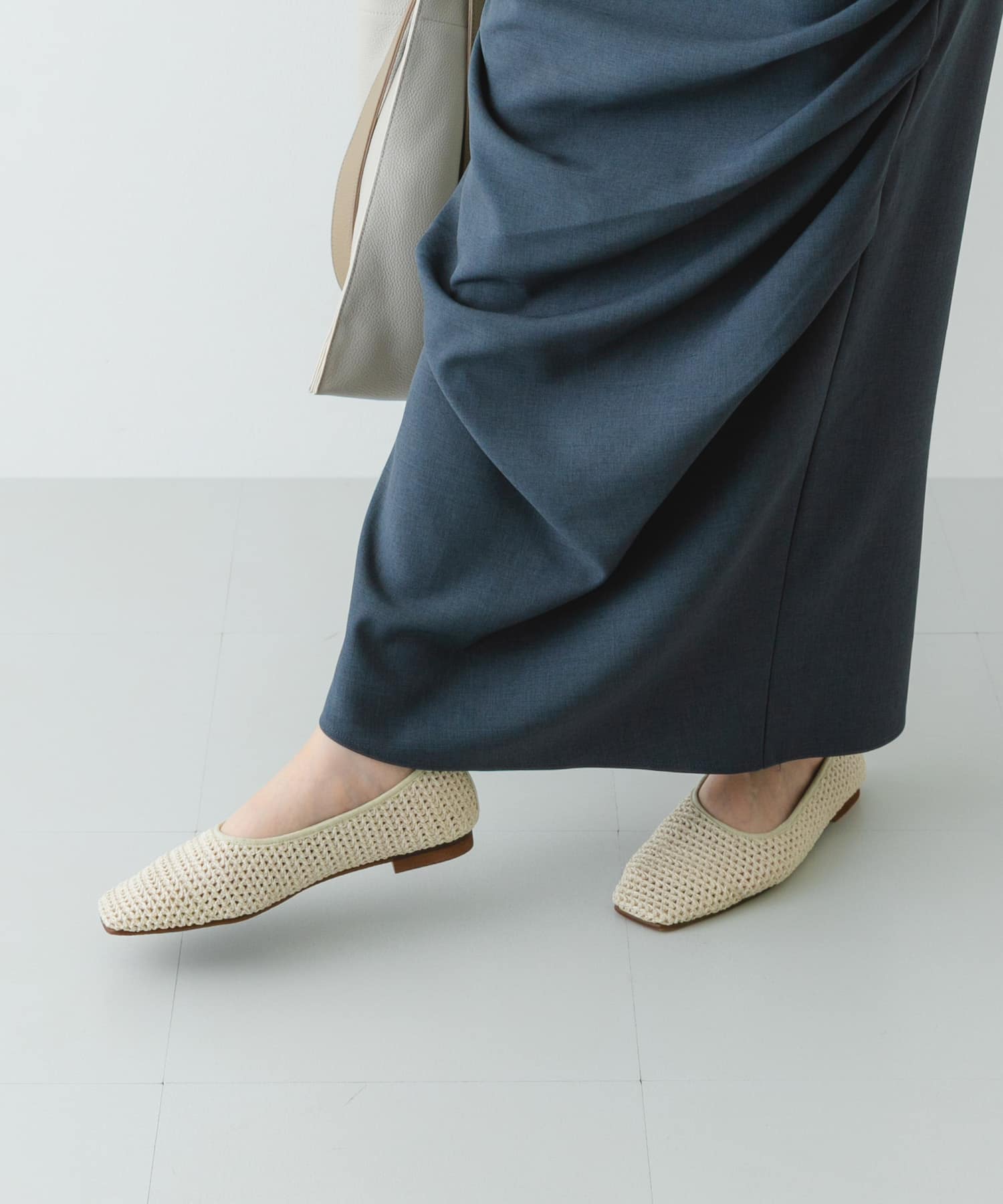 『MADE IN JAPAN』スクエアメッシュフラットシューズ IVORY 36