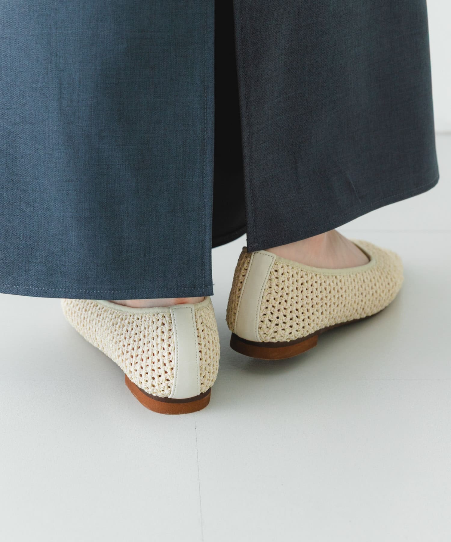 『MADE IN JAPAN』スクエアメッシュフラットシューズ IVORY 36