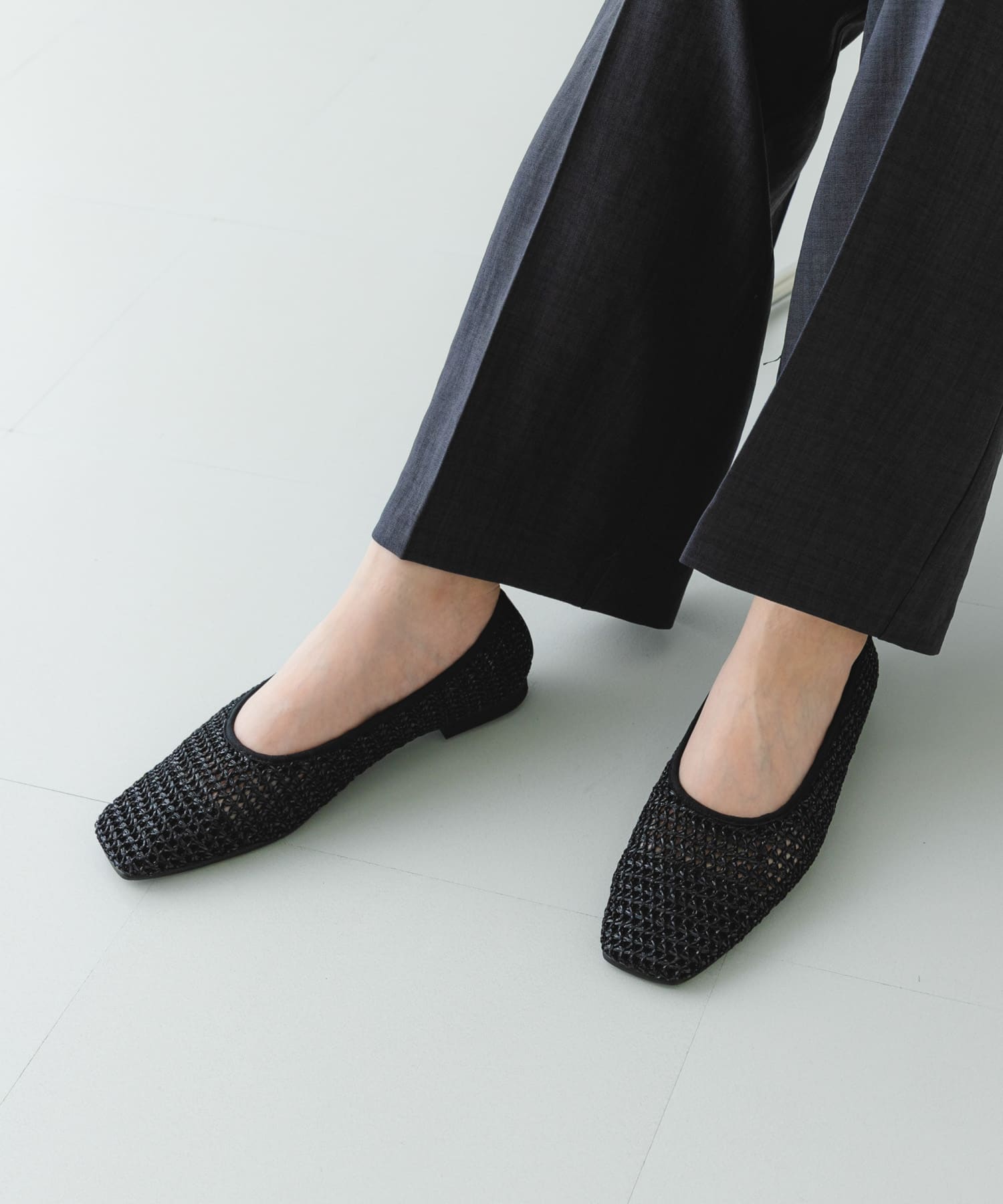『MADE IN JAPAN』スクエアメッシュフラットシューズ BLACK 36