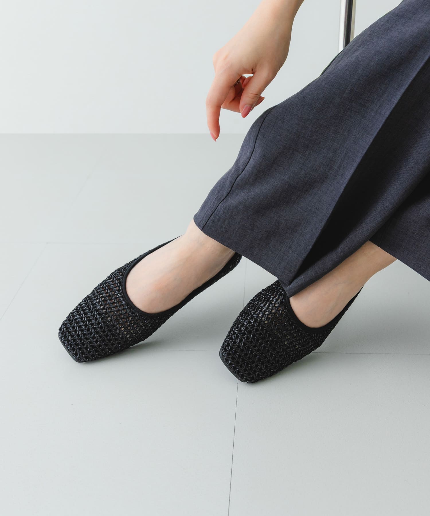『MADE IN JAPAN』スクエアメッシュフラットシューズ BLACK 36