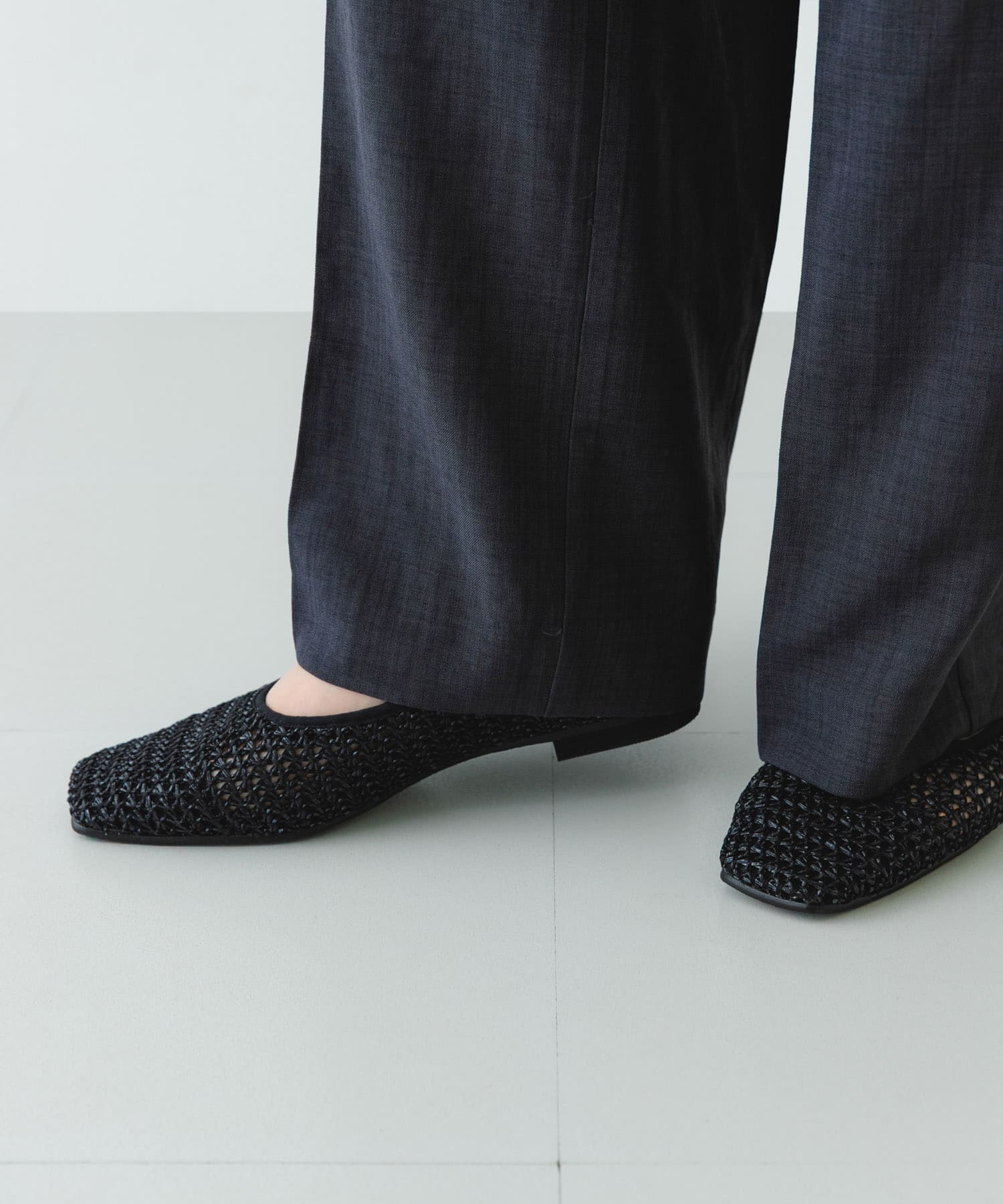 『MADE IN JAPAN』スクエアメッシュフラットシューズ BLACK 36