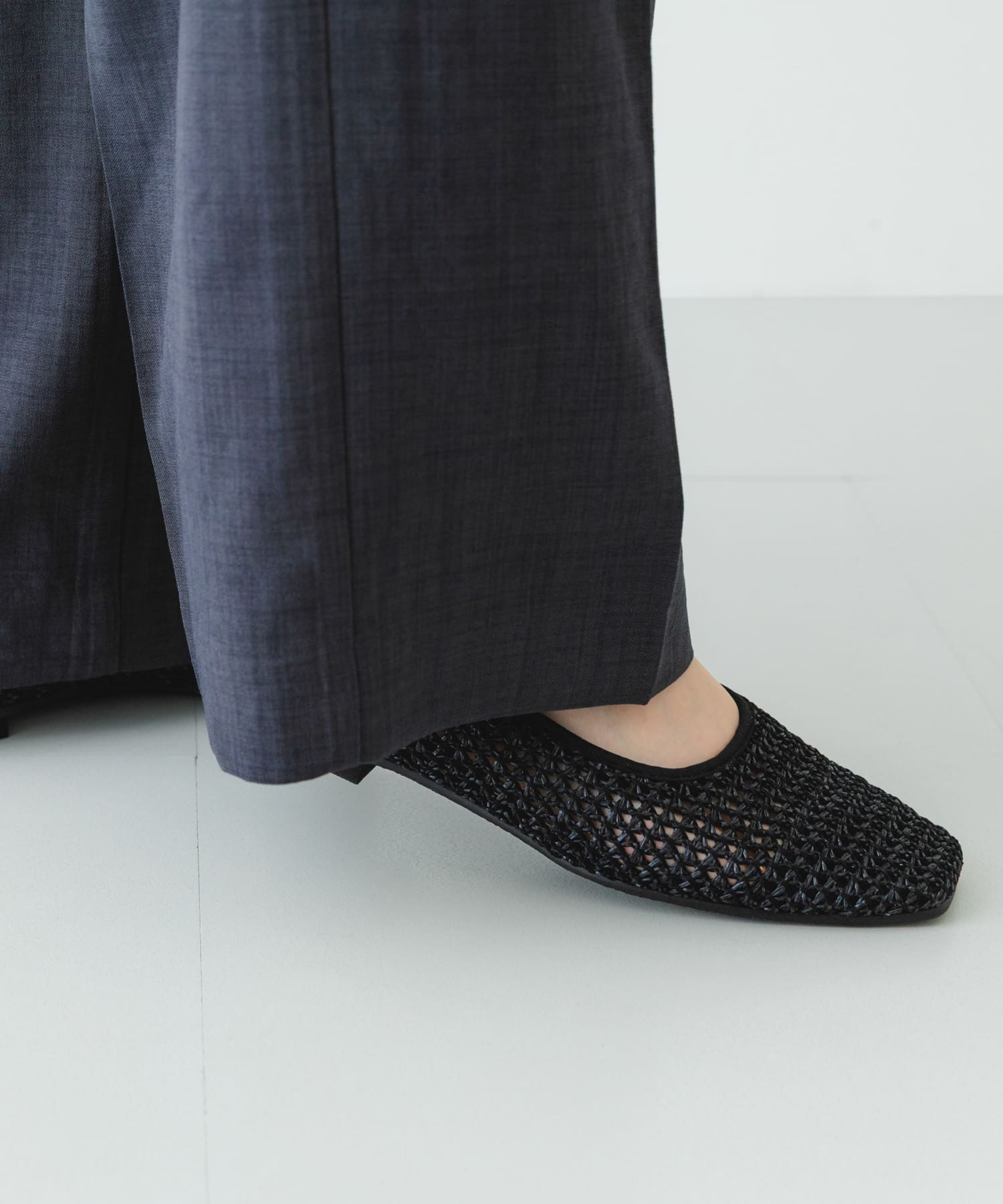 『MADE IN JAPAN』スクエアメッシュフラットシューズ BLACK 36