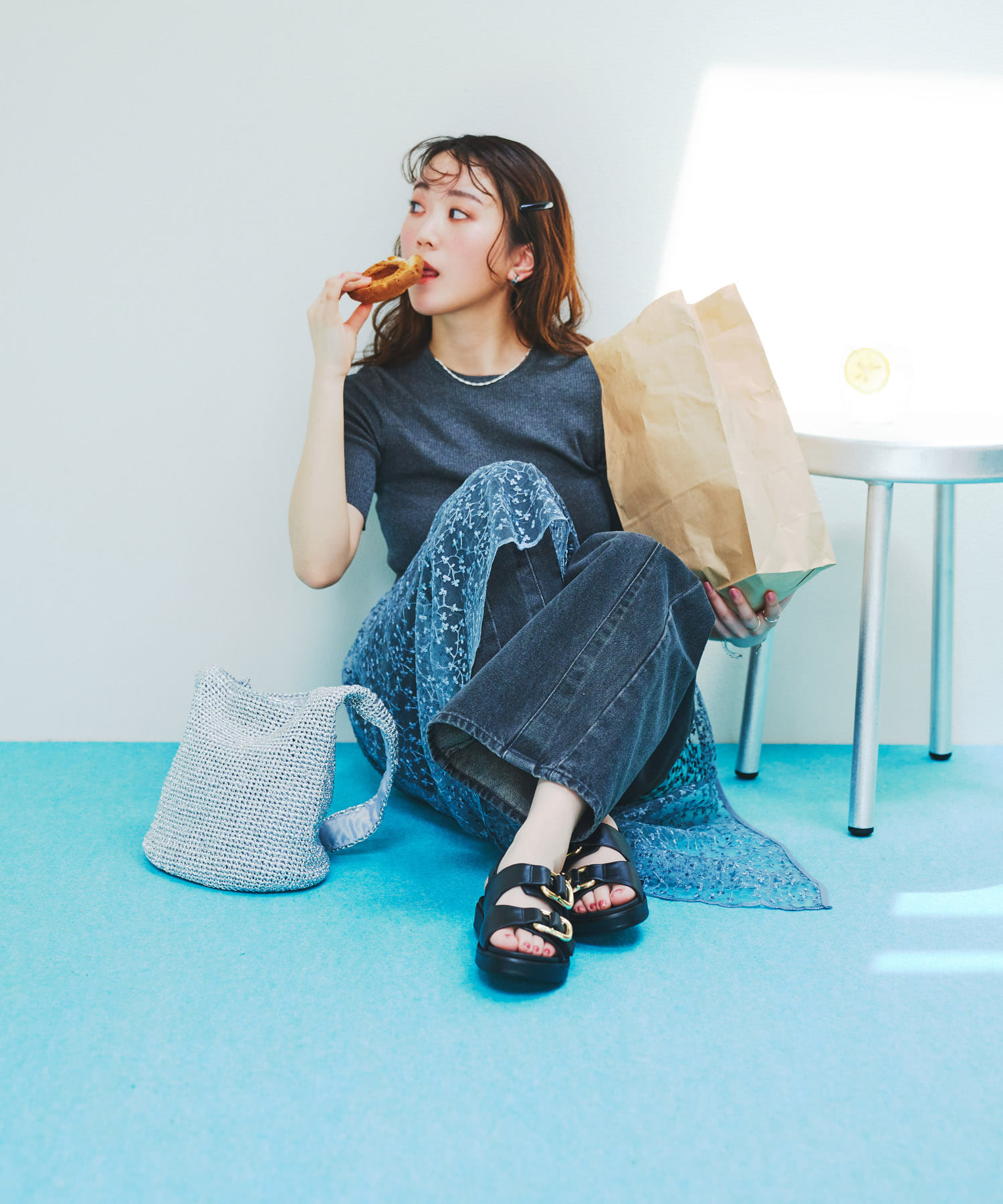 ダブルベルテッドサンダル BLACK 36