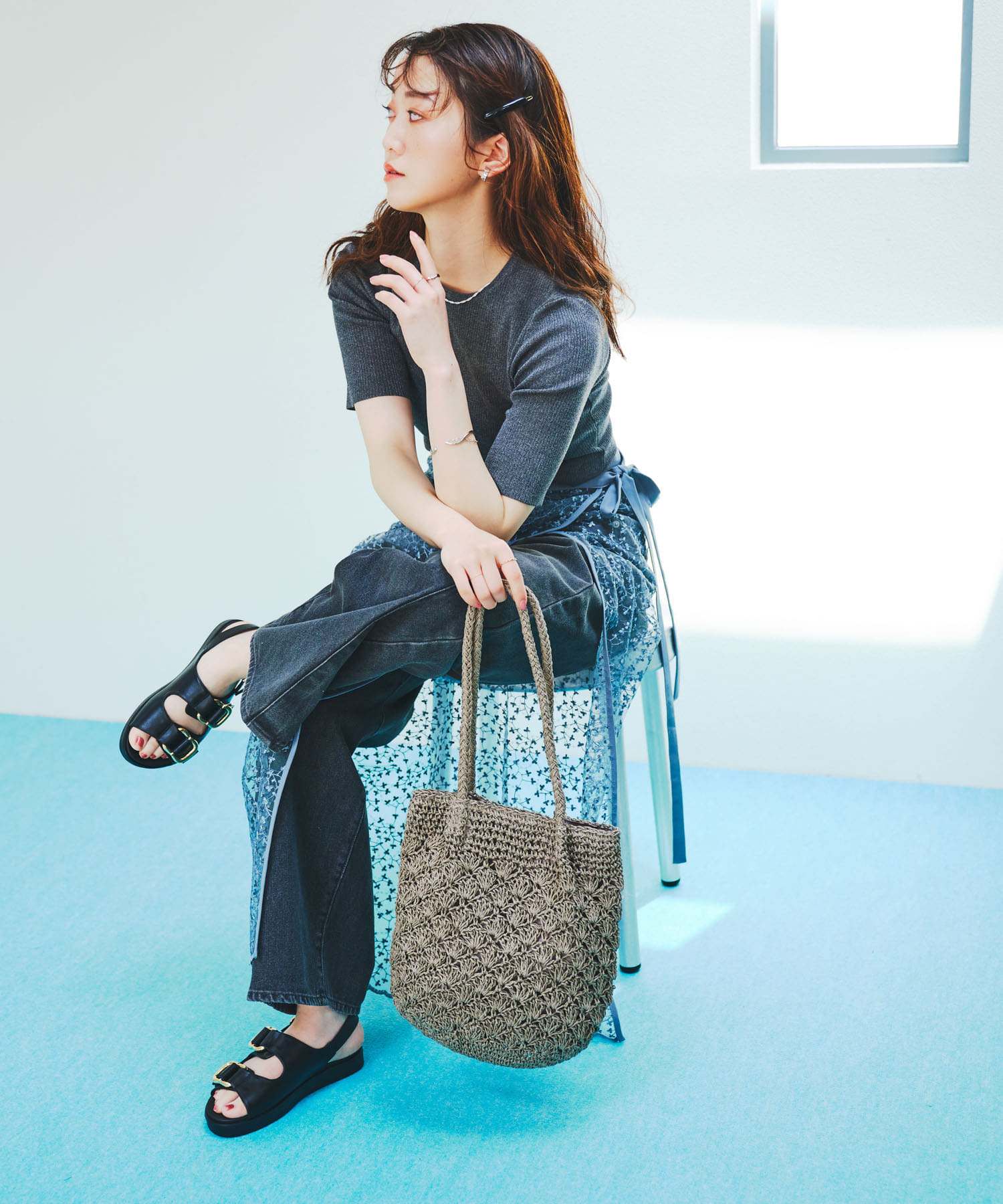 ダブルベルテッドサンダル BLACK 36