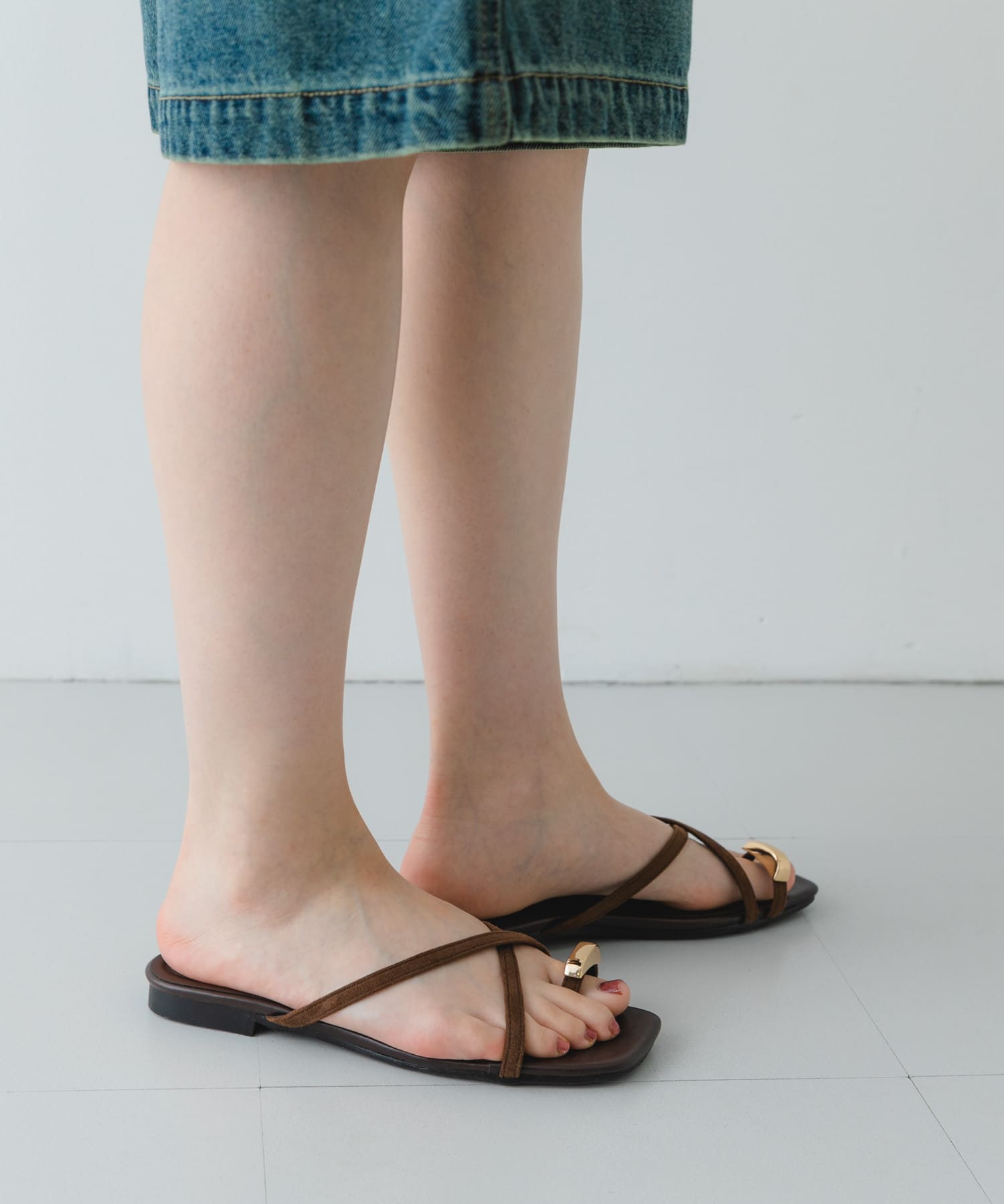 『MADE IN JAPAN』プチメタルクロスフラットサンダル DARK BROWN 36