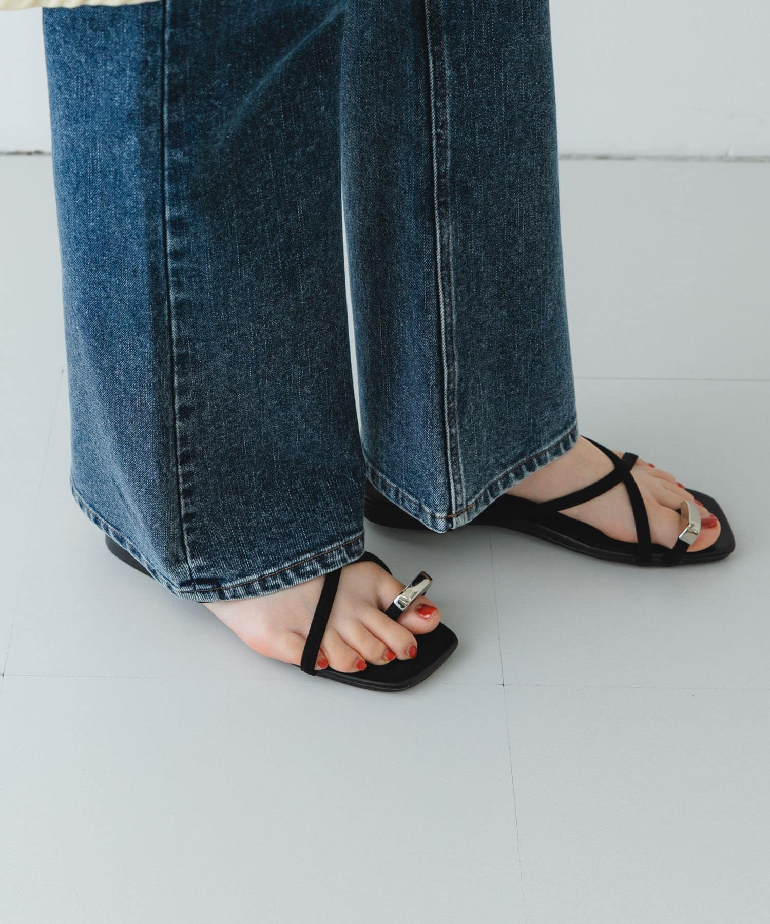 『MADE IN JAPAN』プチメタルクロスフラットサンダル BLACK 36