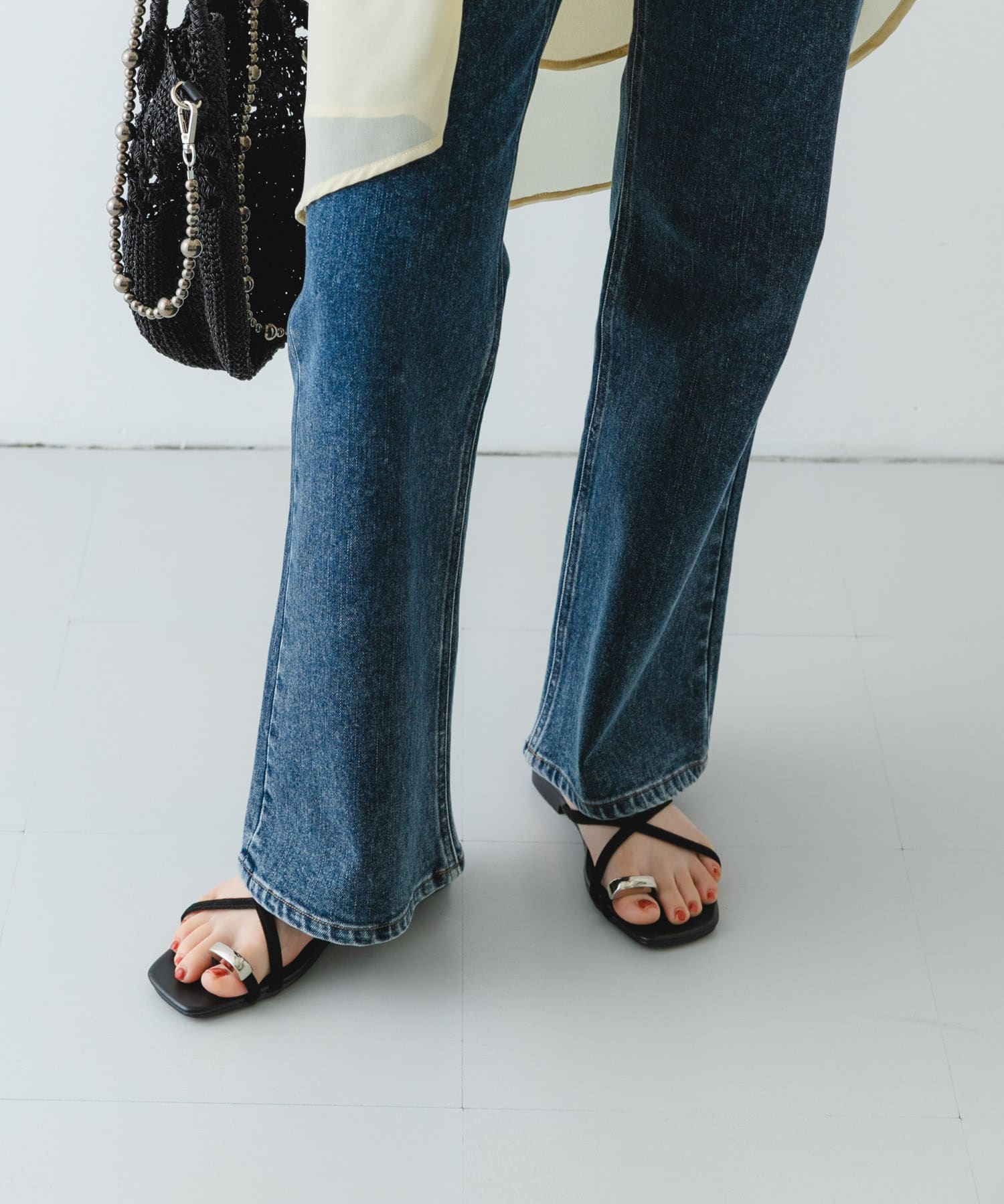 『MADE IN JAPAN』プチメタルクロスフラットサンダル BLACK 36