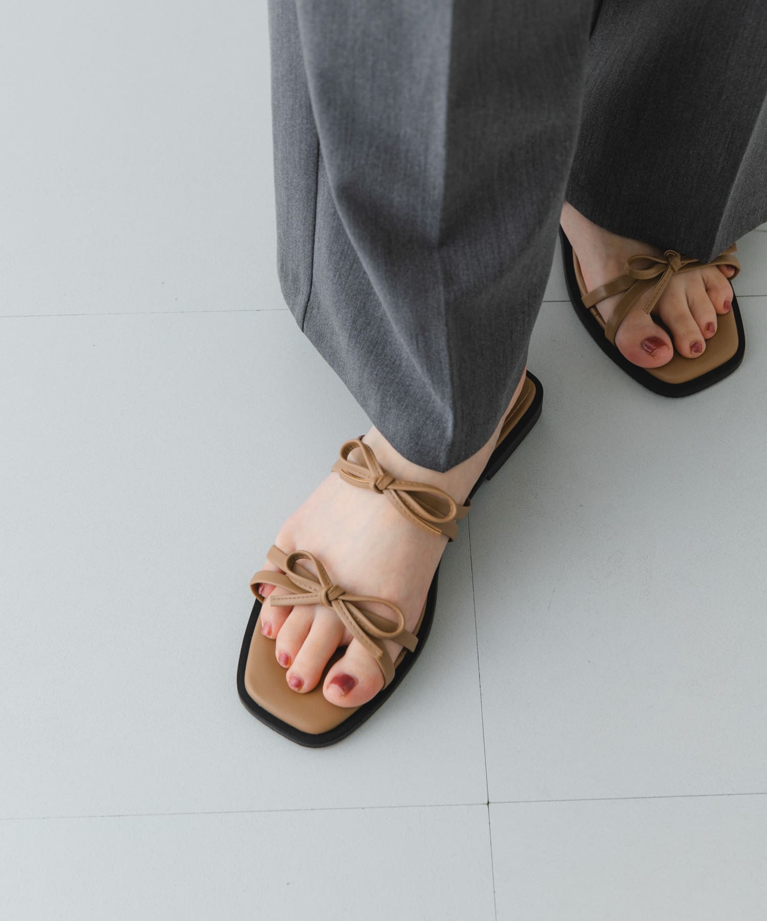 『MADE IN JAPAN』ダブルリボンフラットサンダル MOCHA 36