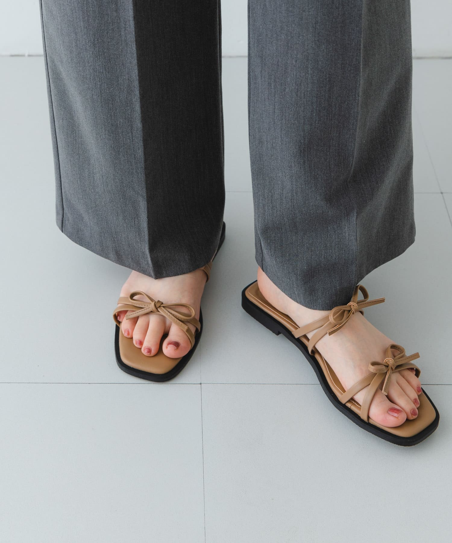 『MADE IN JAPAN』ダブルリボンフラットサンダル MOCHA 36