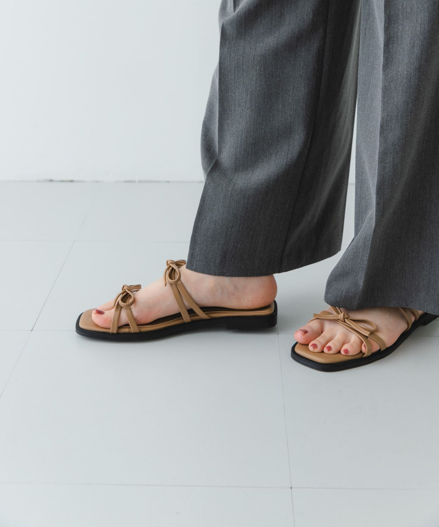 『MADE IN JAPAN』ダブルリボンフラットサンダル MOCHA 36