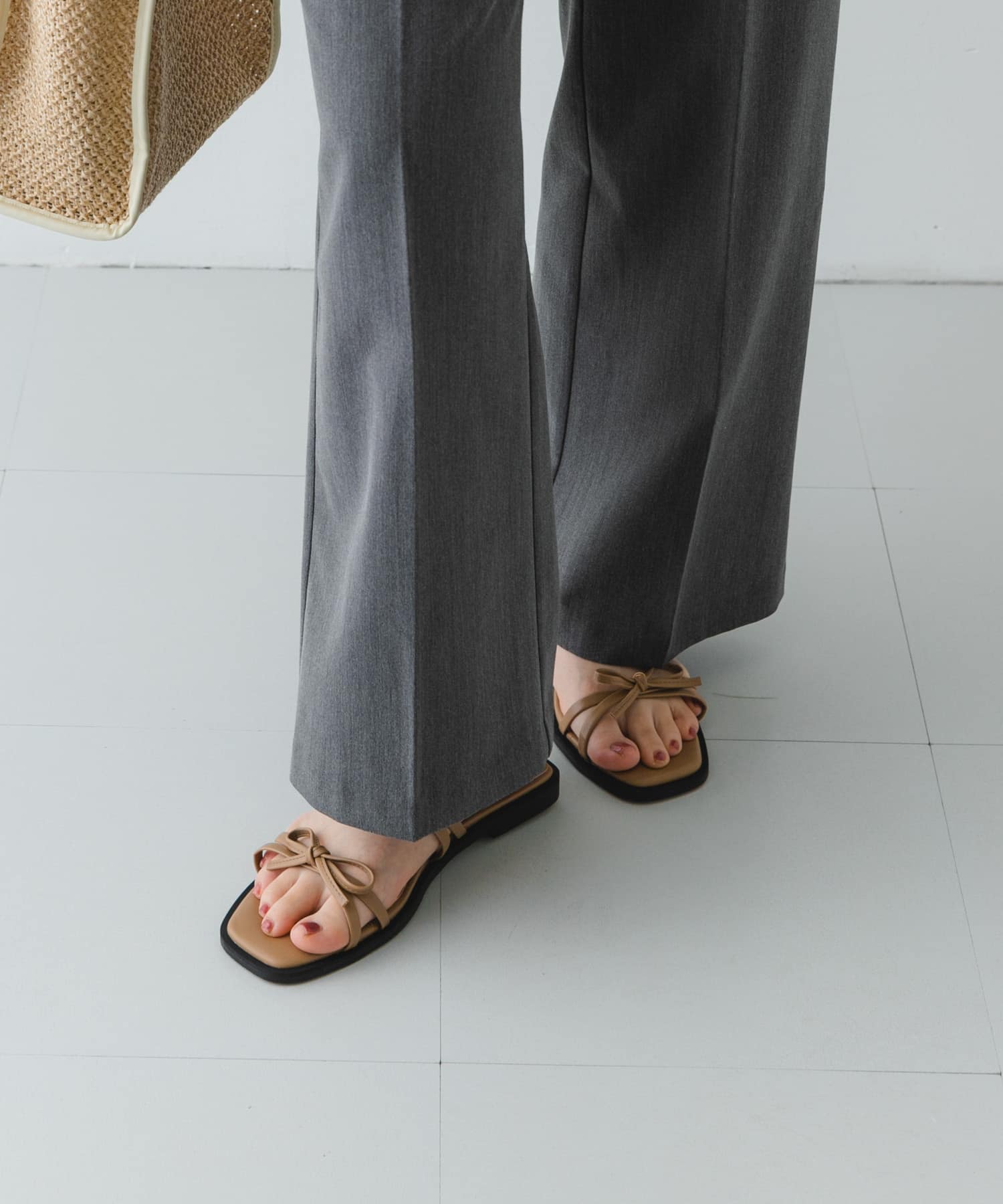 『MADE IN JAPAN』ダブルリボンフラットサンダル MOCHA 36