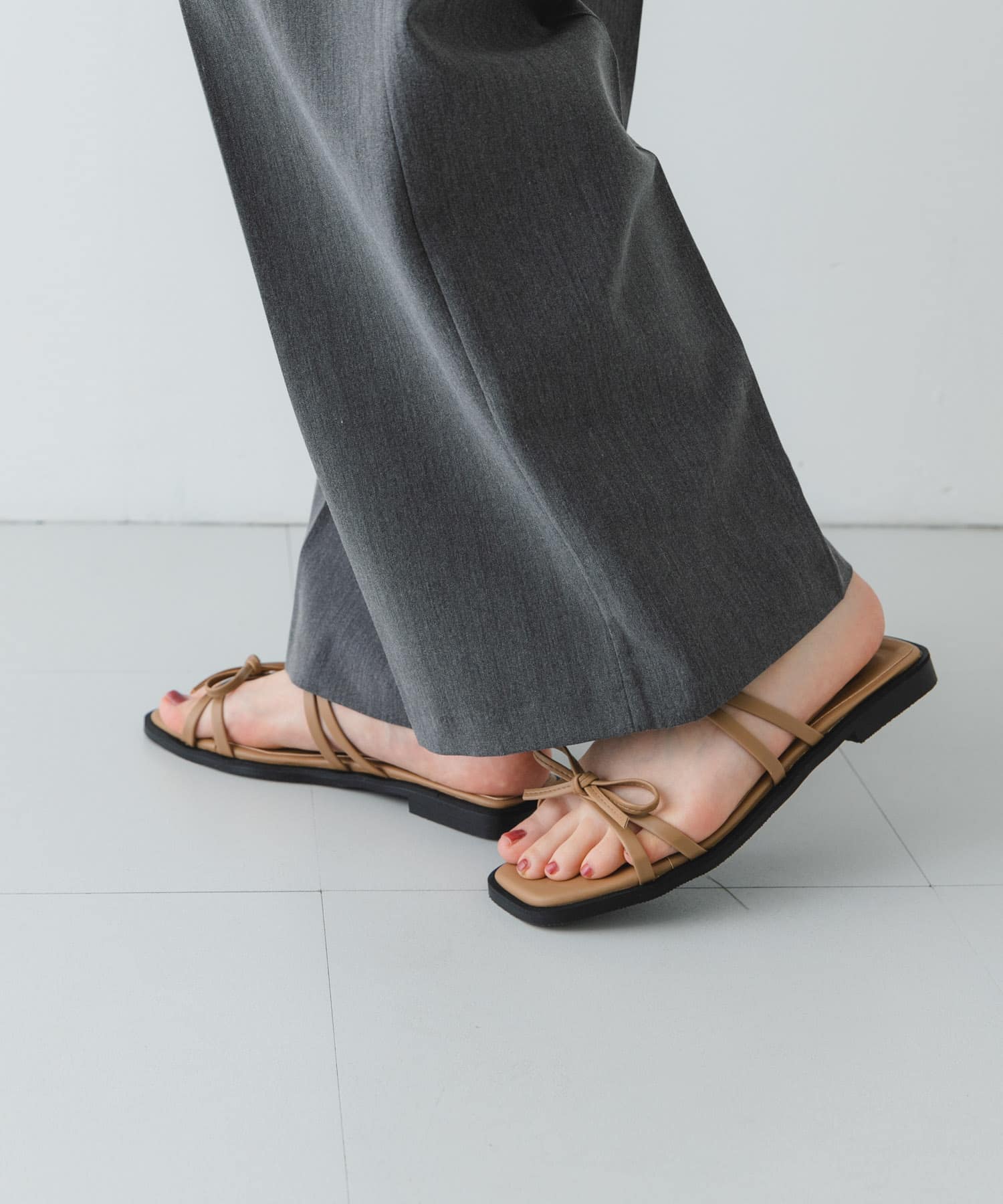 『MADE IN JAPAN』ダブルリボンフラットサンダル MOCHA 36