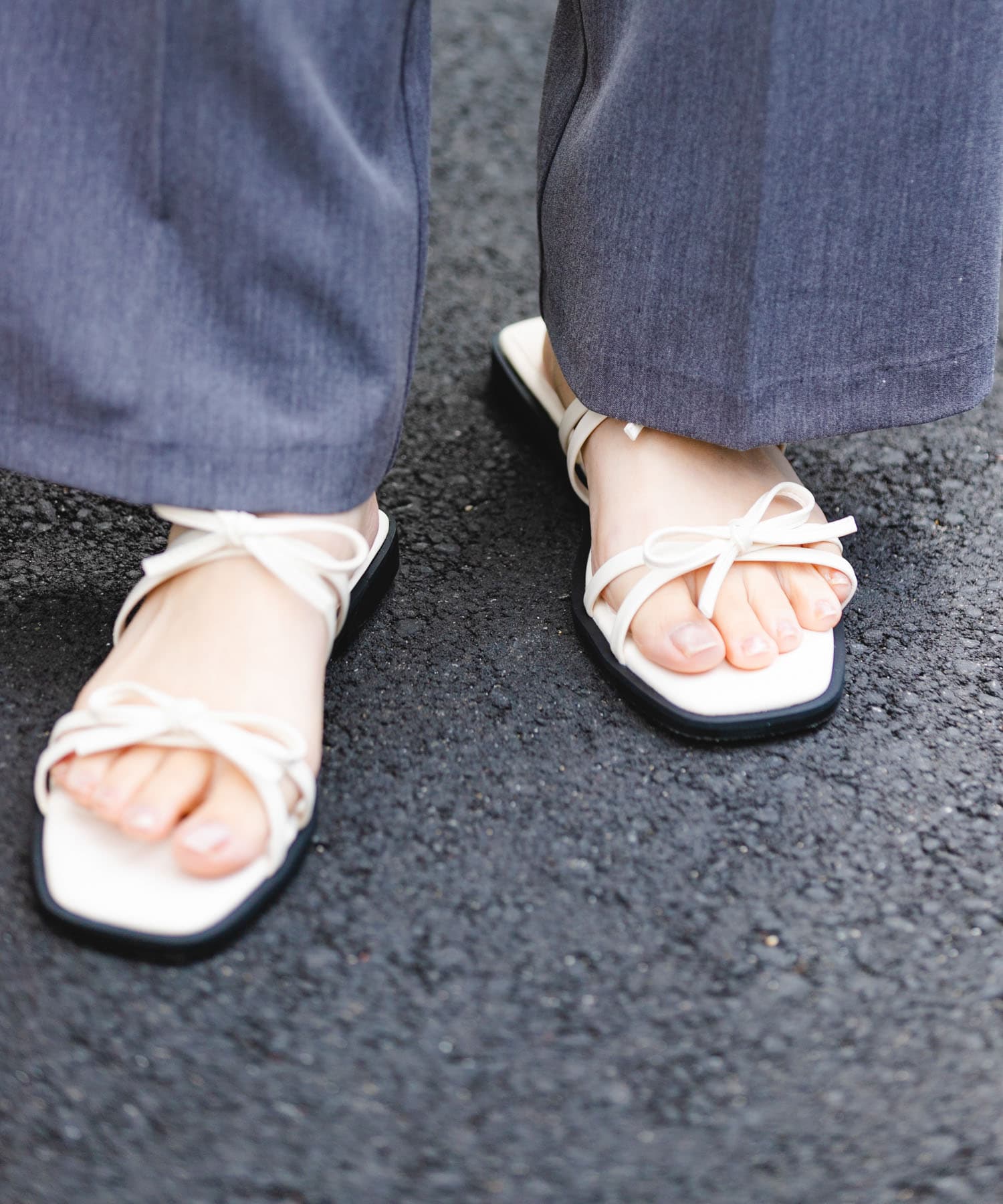 『MADE IN JAPAN』ダブルリボンフラットサンダル MILK 36