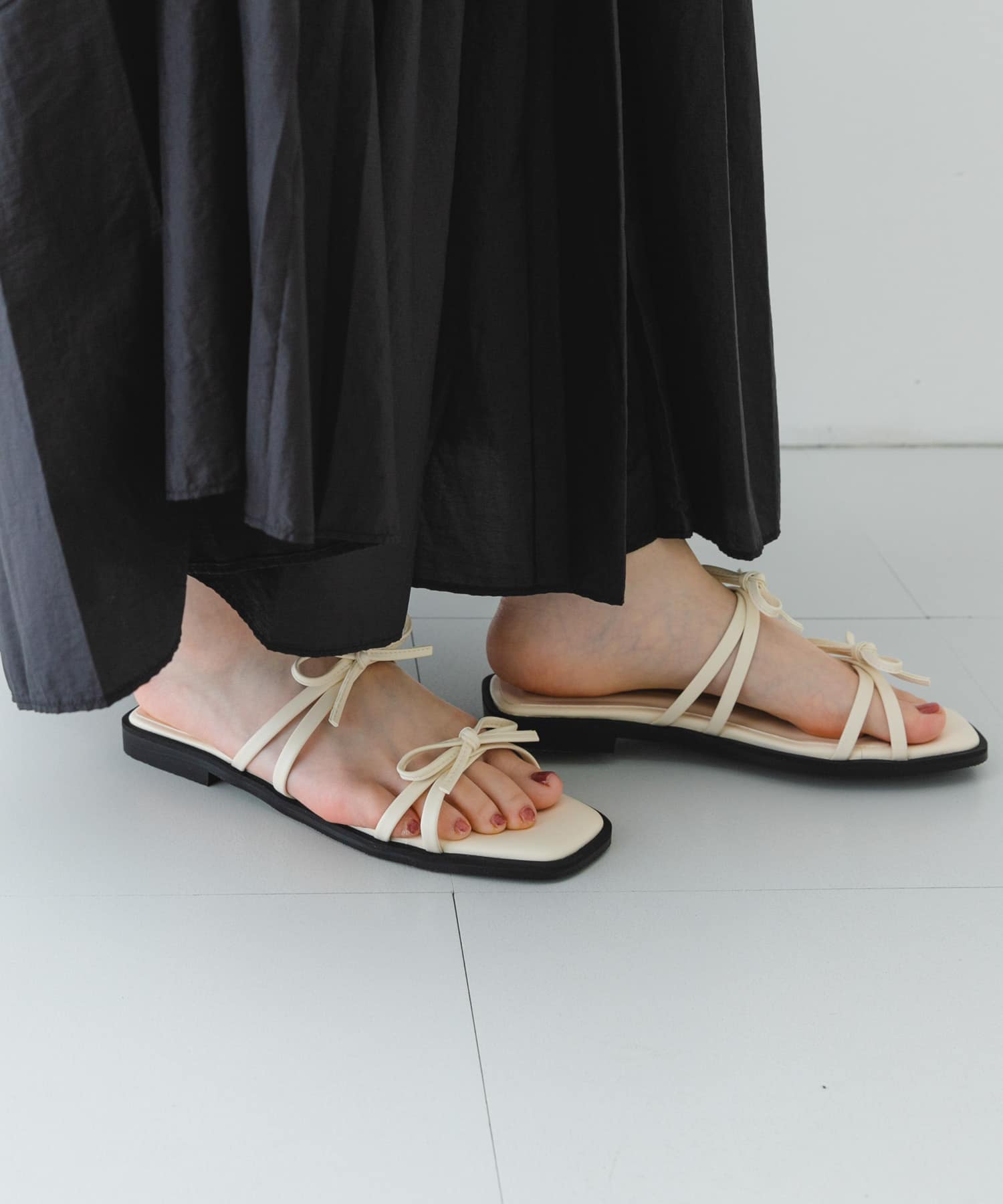 『MADE IN JAPAN』ダブルリボンフラットサンダル MILK 36