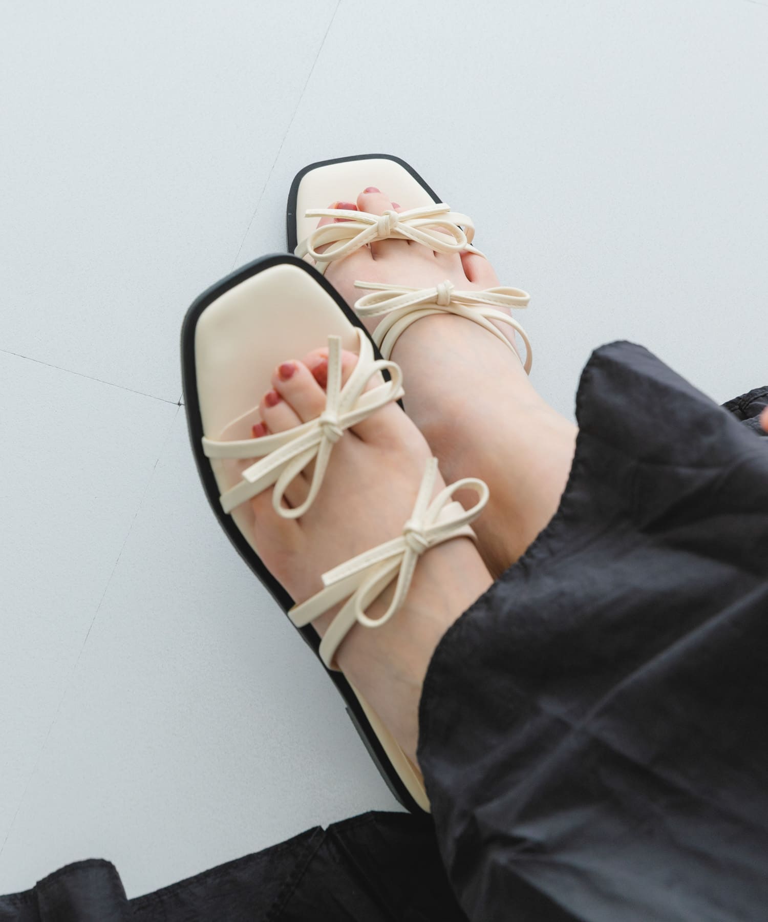 『MADE IN JAPAN』ダブルリボンフラットサンダル MILK 36