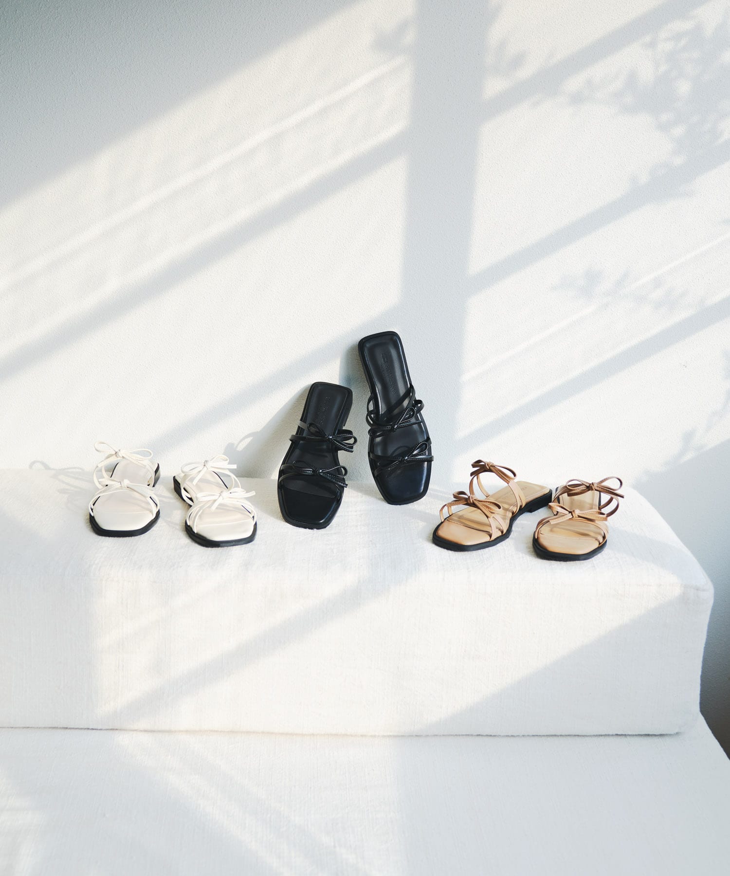 『MADE IN JAPAN』ダブルリボンフラットサンダル MILK 37