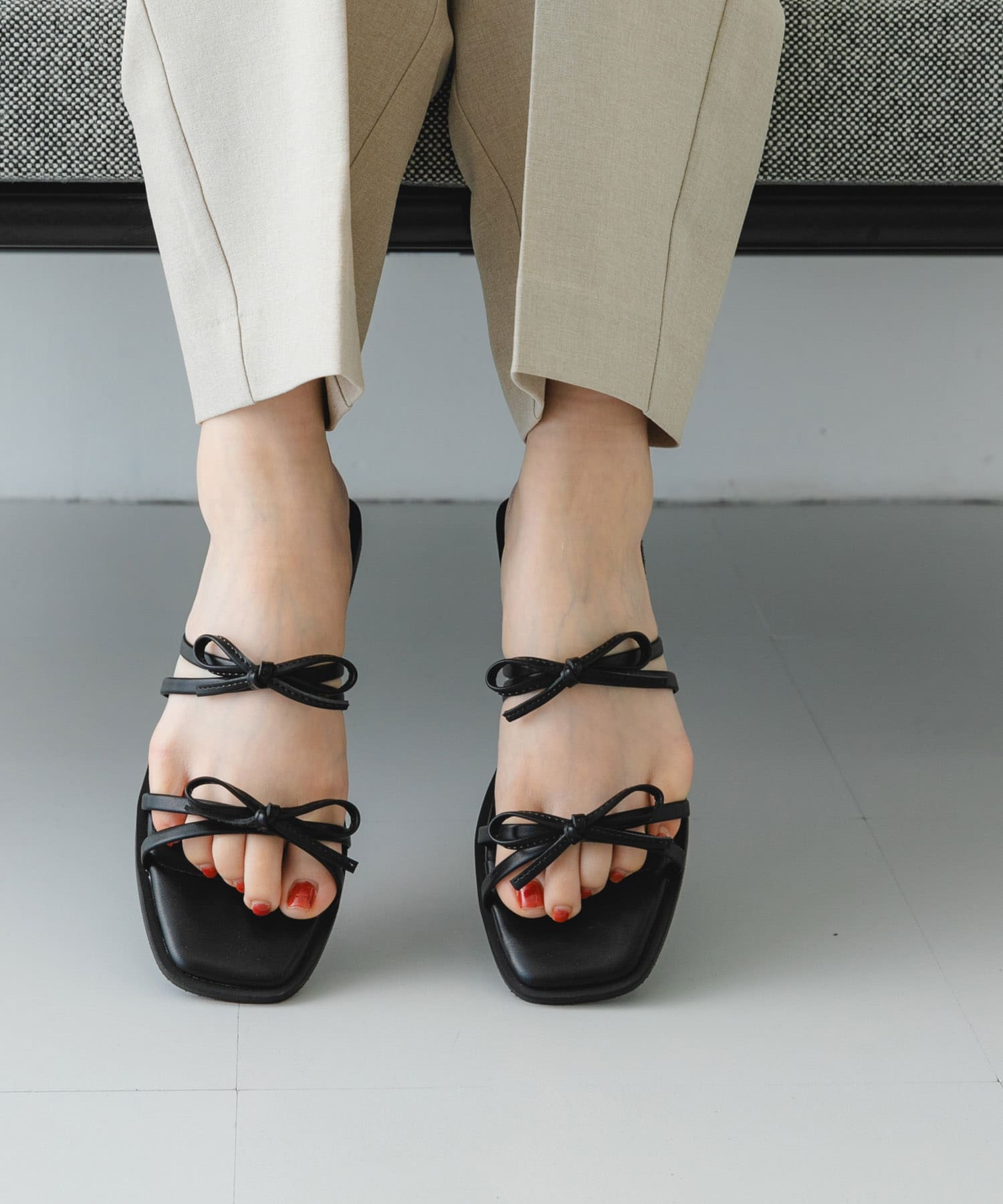 『MADE IN JAPAN』ダブルリボンフラットサンダル BLACK 36