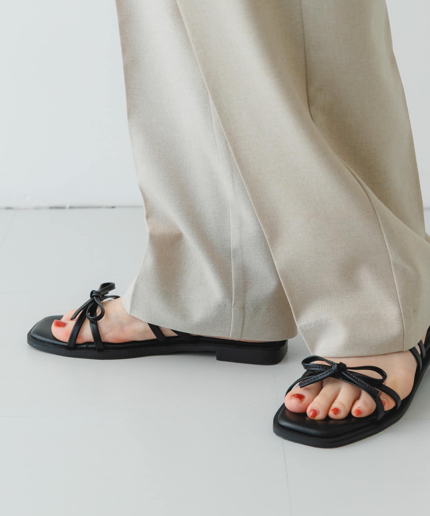 『MADE IN JAPAN』ダブルリボンフラットサンダル BLACK 36