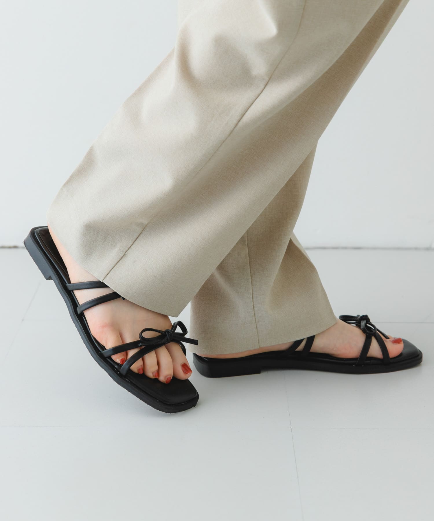 MADE IN JAPAN』ダブルリボンフラットサンダル(36 MILK): シューズ