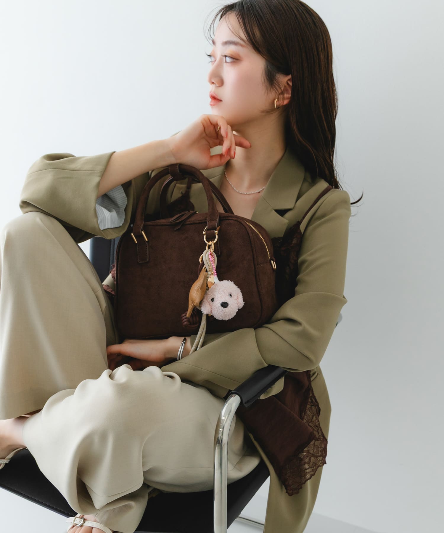 チャームセットボストンバッグ DARK BROWN one