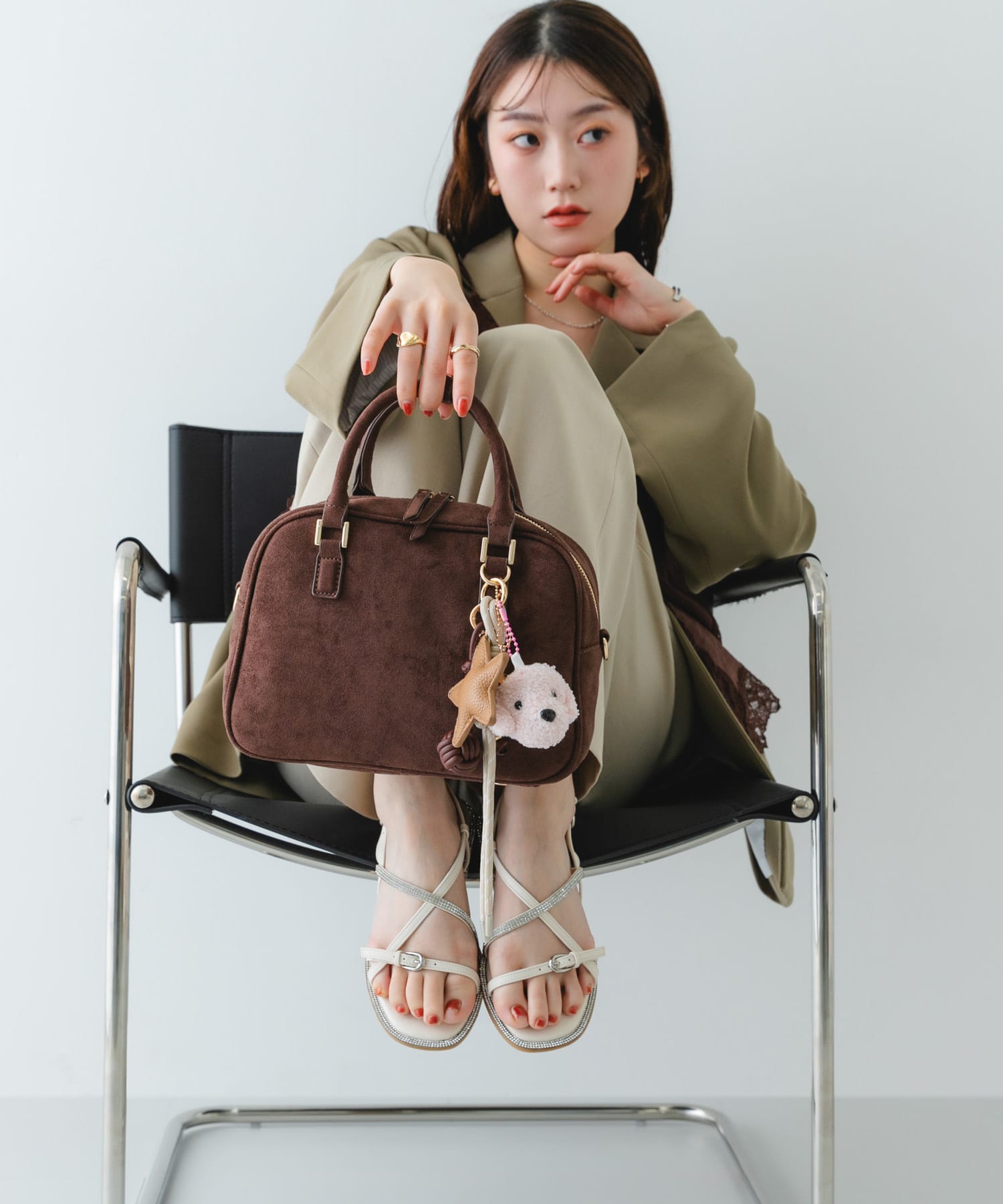 チャームセットボストンバッグ DARK BROWN one