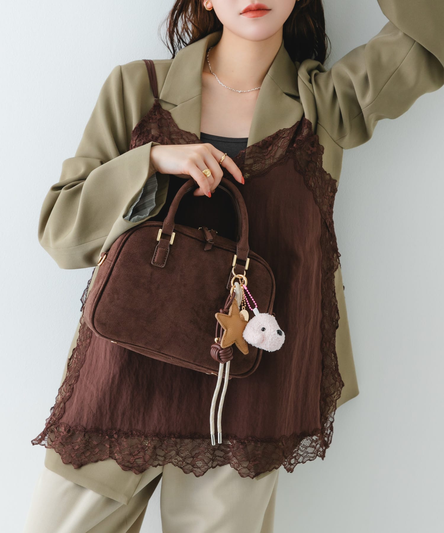 チャームセットボストンバッグ DARK BROWN one