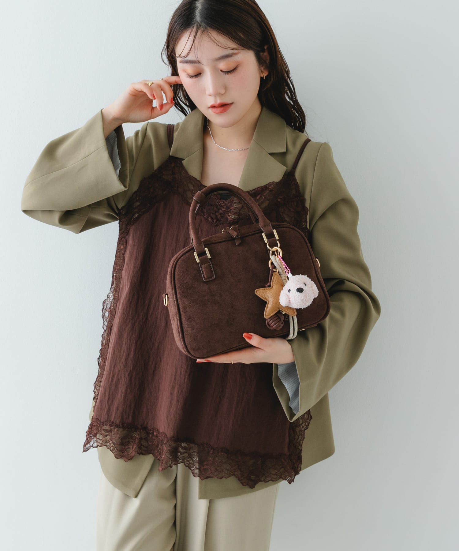 チャームセットボストンバッグ DARK BROWN one