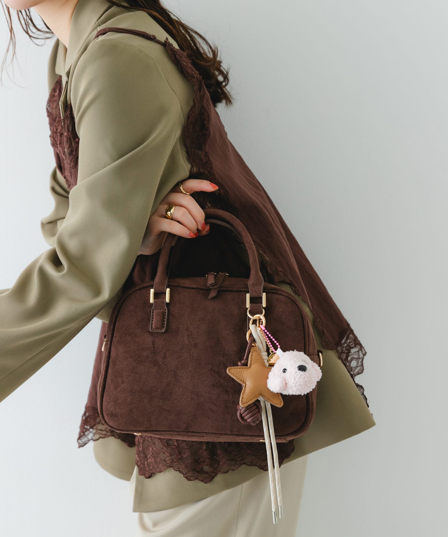 チャームセットボストンバッグ DARK BROWN one