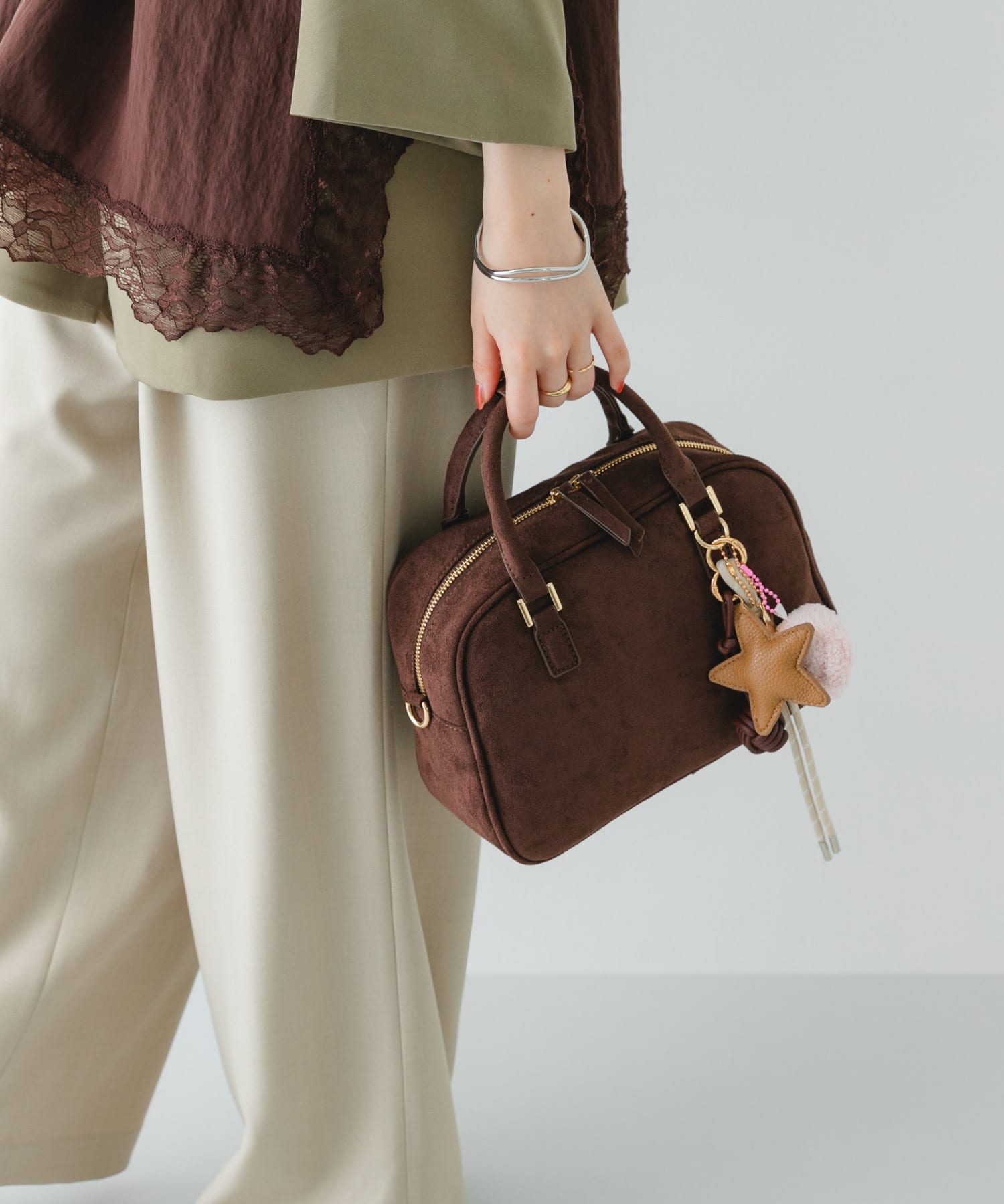 チャームセットボストンバッグ DARK BROWN one