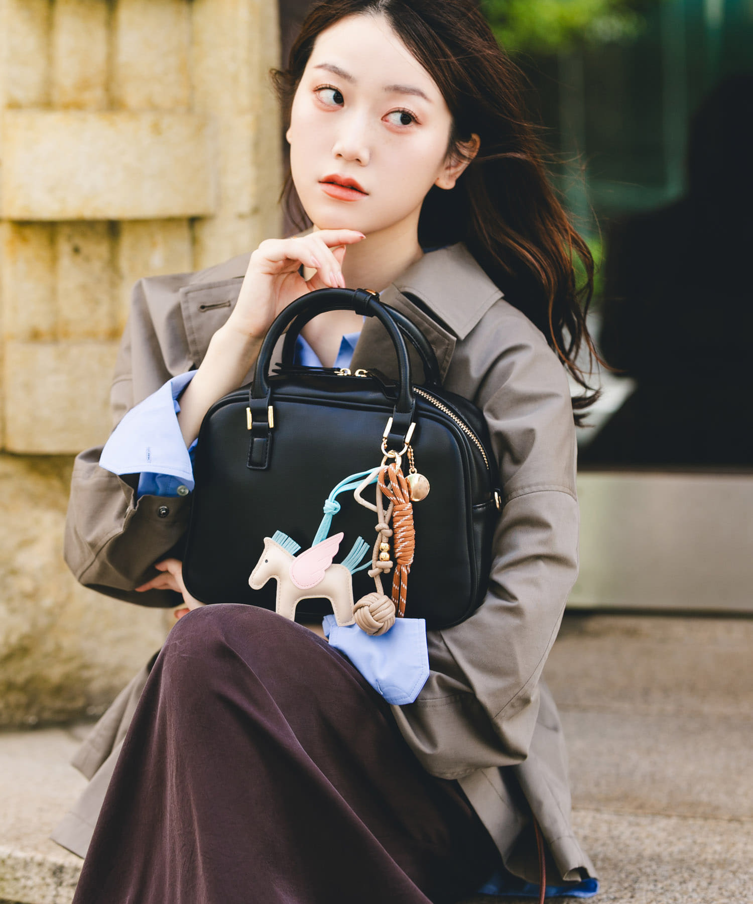 チャームセットボストンバッグ BLACK one