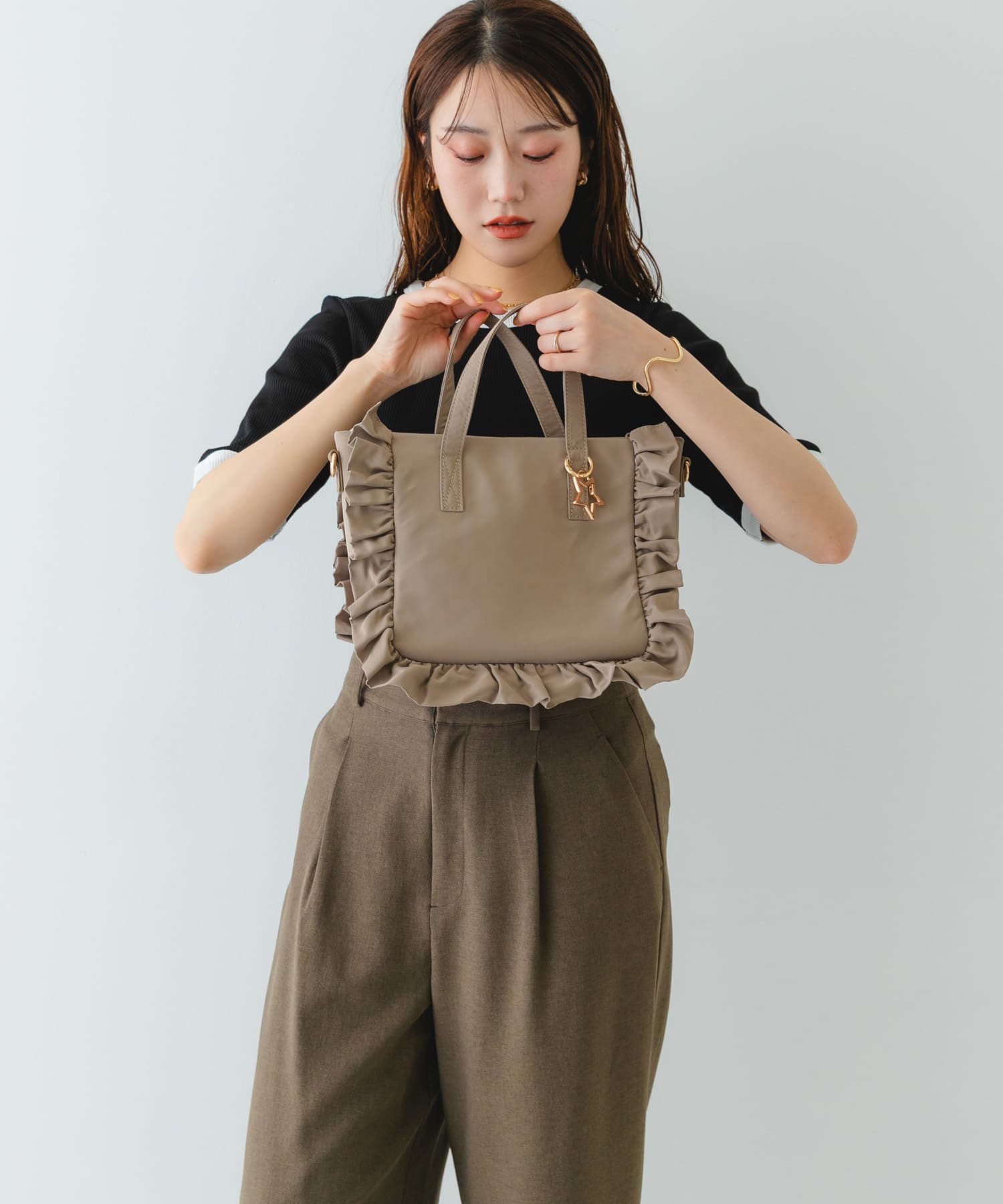 スターチャームフリルトートバッグ MOCHA one