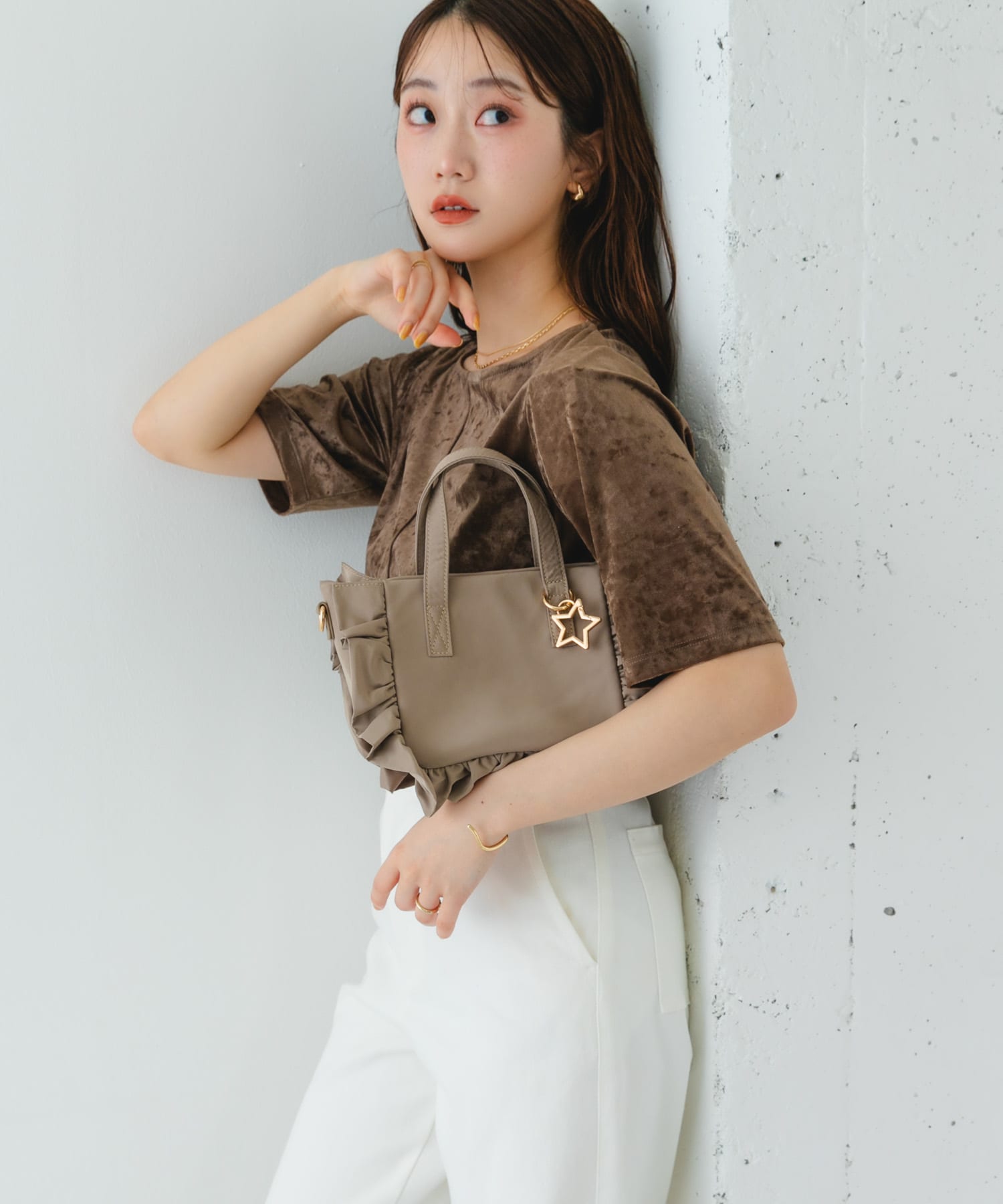 スターチャームフリルミニトートバッグ MOCHA one