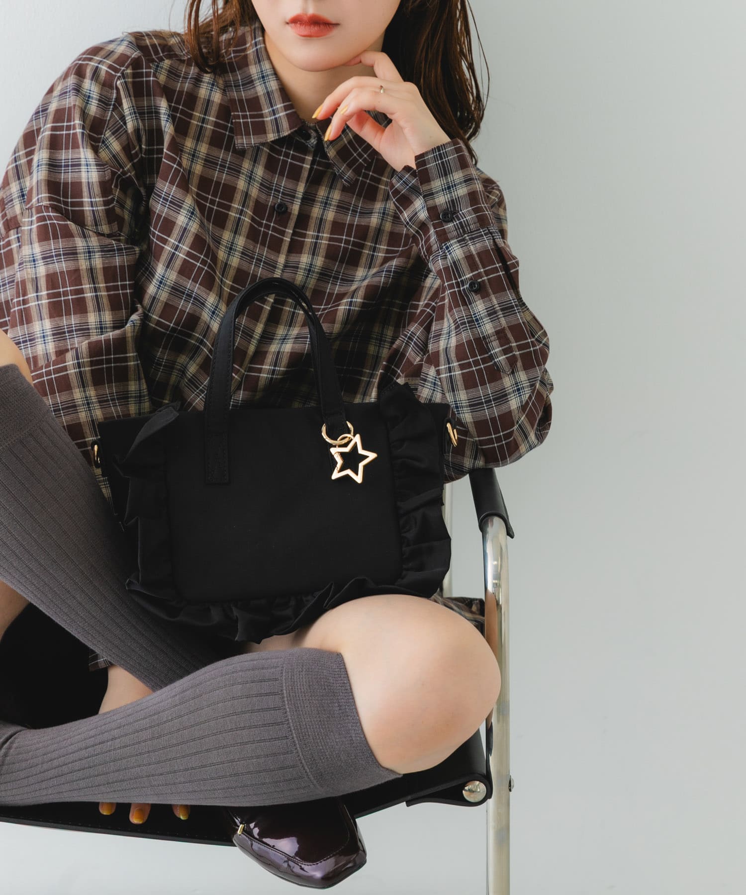 スターチャームフリルミニトートバッグ BLACK one