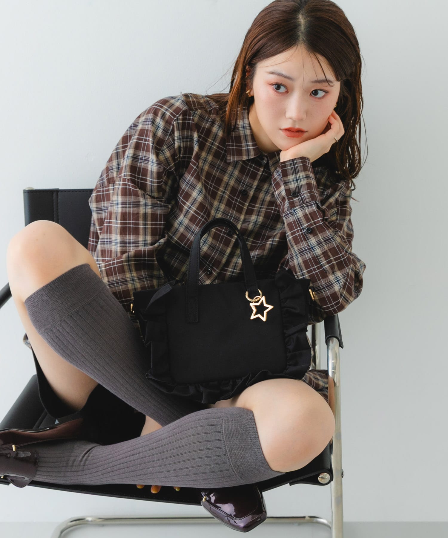 スターチャームフリルミニトートバッグ BLACK one