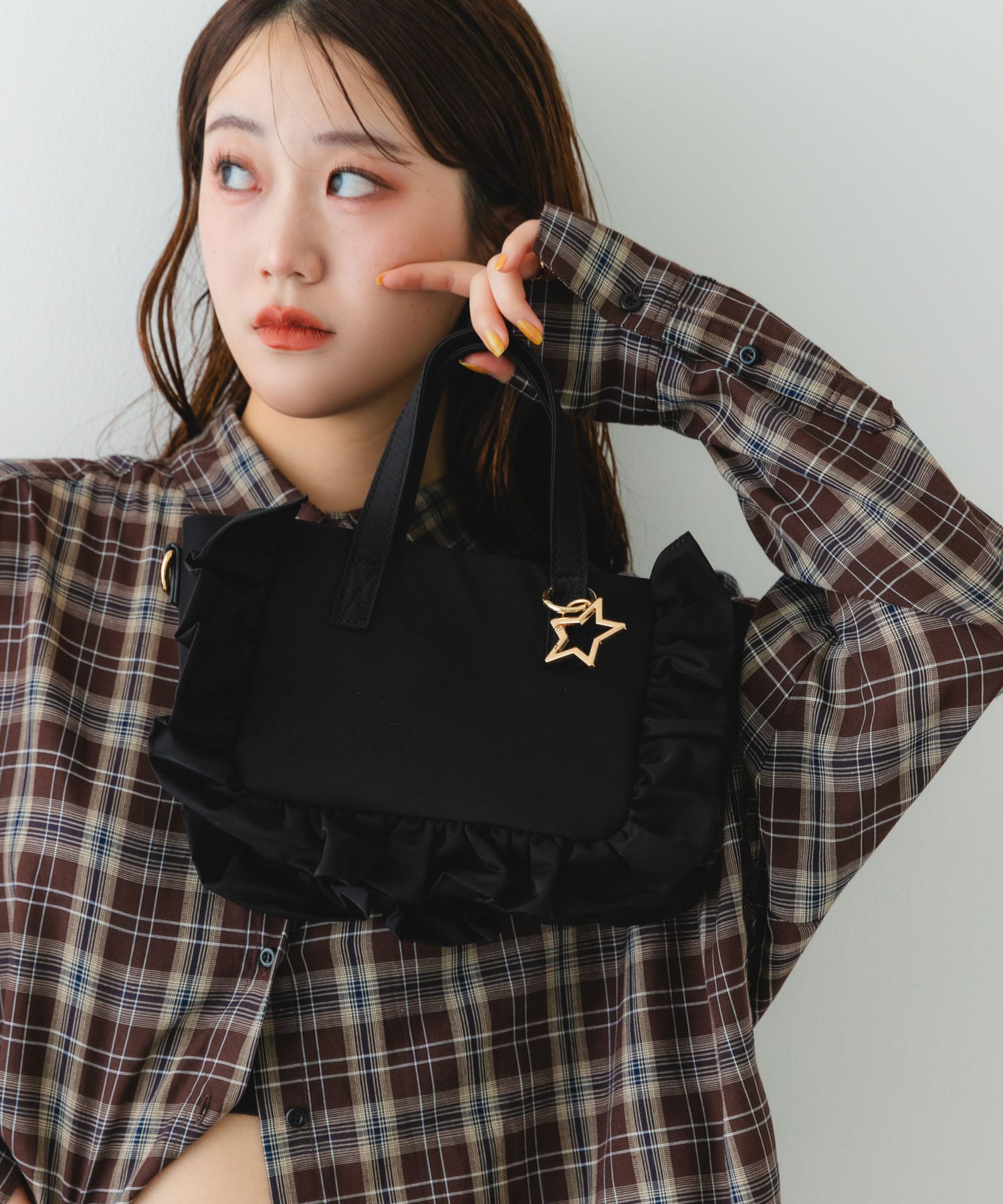 スターチャームフリルミニトートバッグ BLACK one