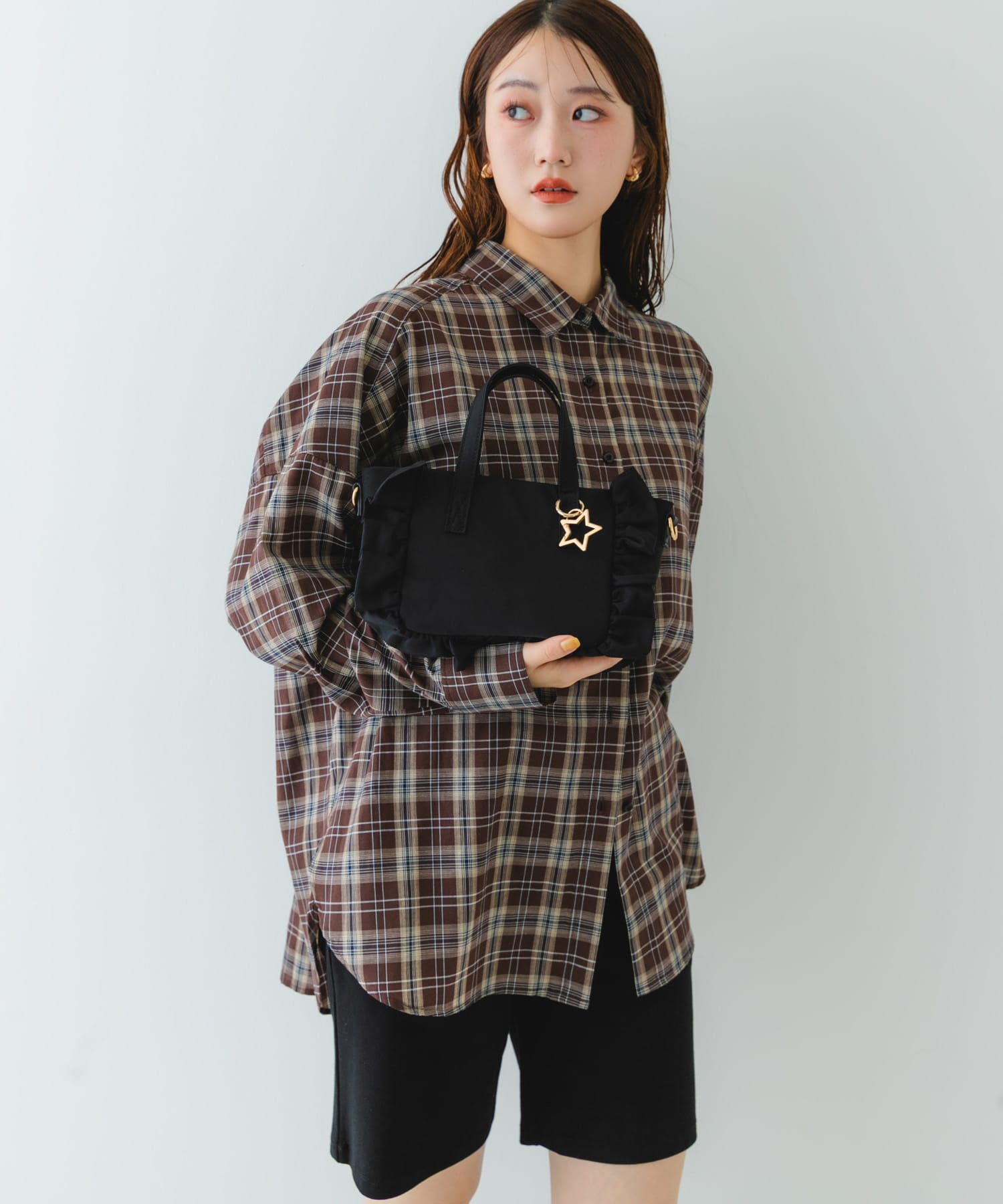 スターチャームフリルミニトートバッグ BLACK one