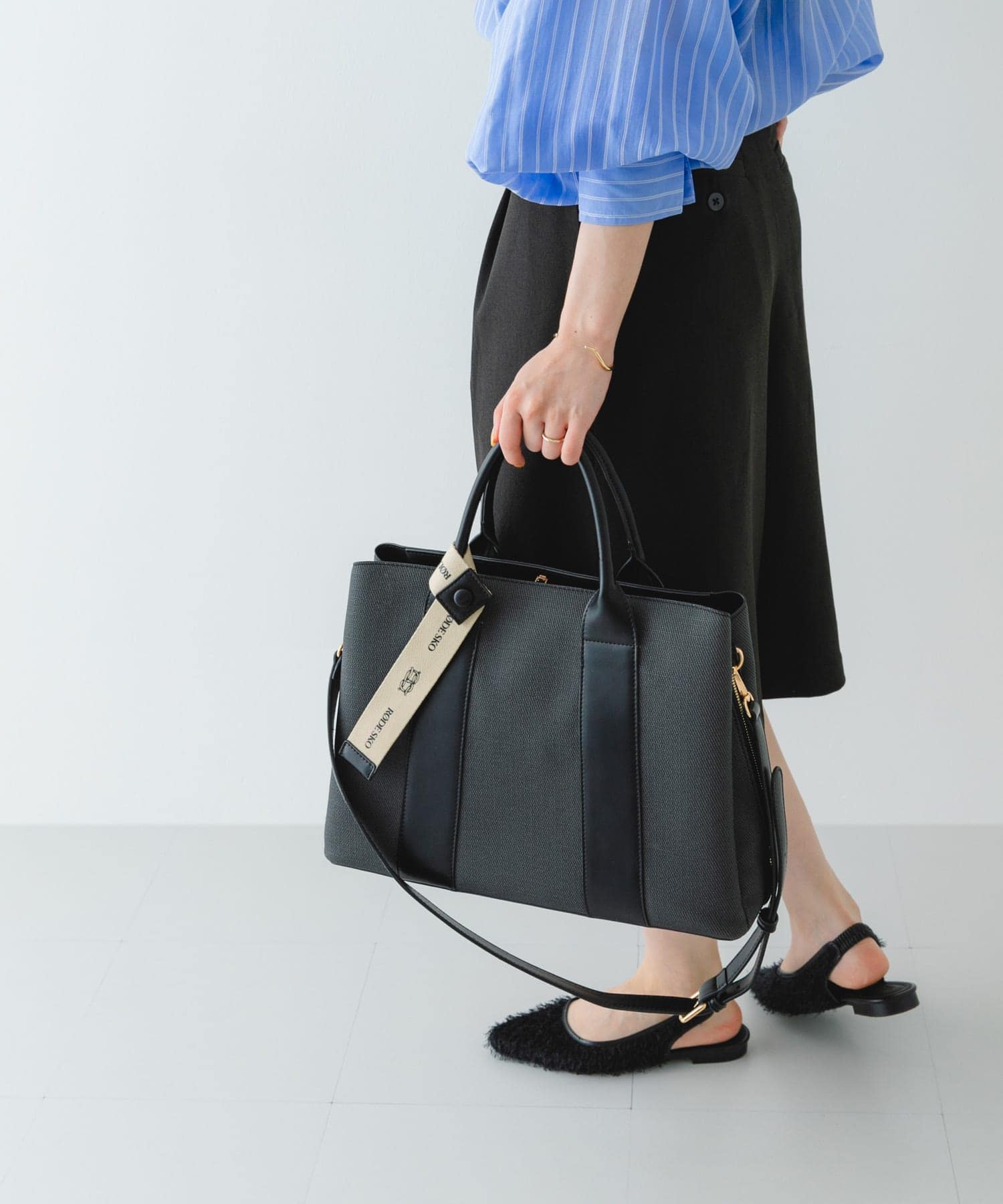 ロゴリボン付A4トートバッグ BLKxBLK one