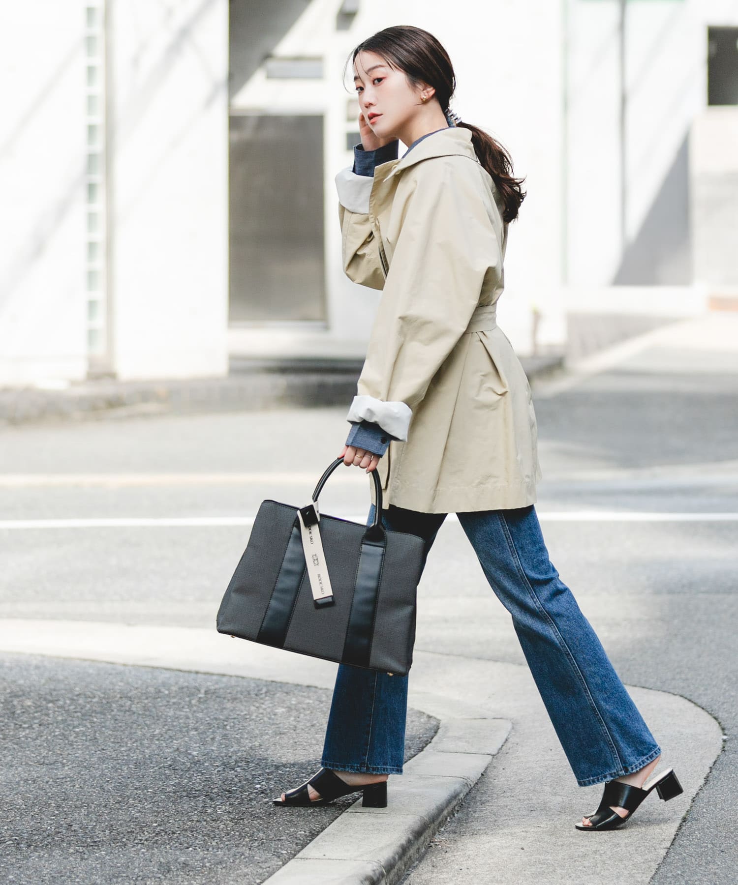 『Lサイズ』ロゴリボン付A4トートバッグ BLKxBLK one