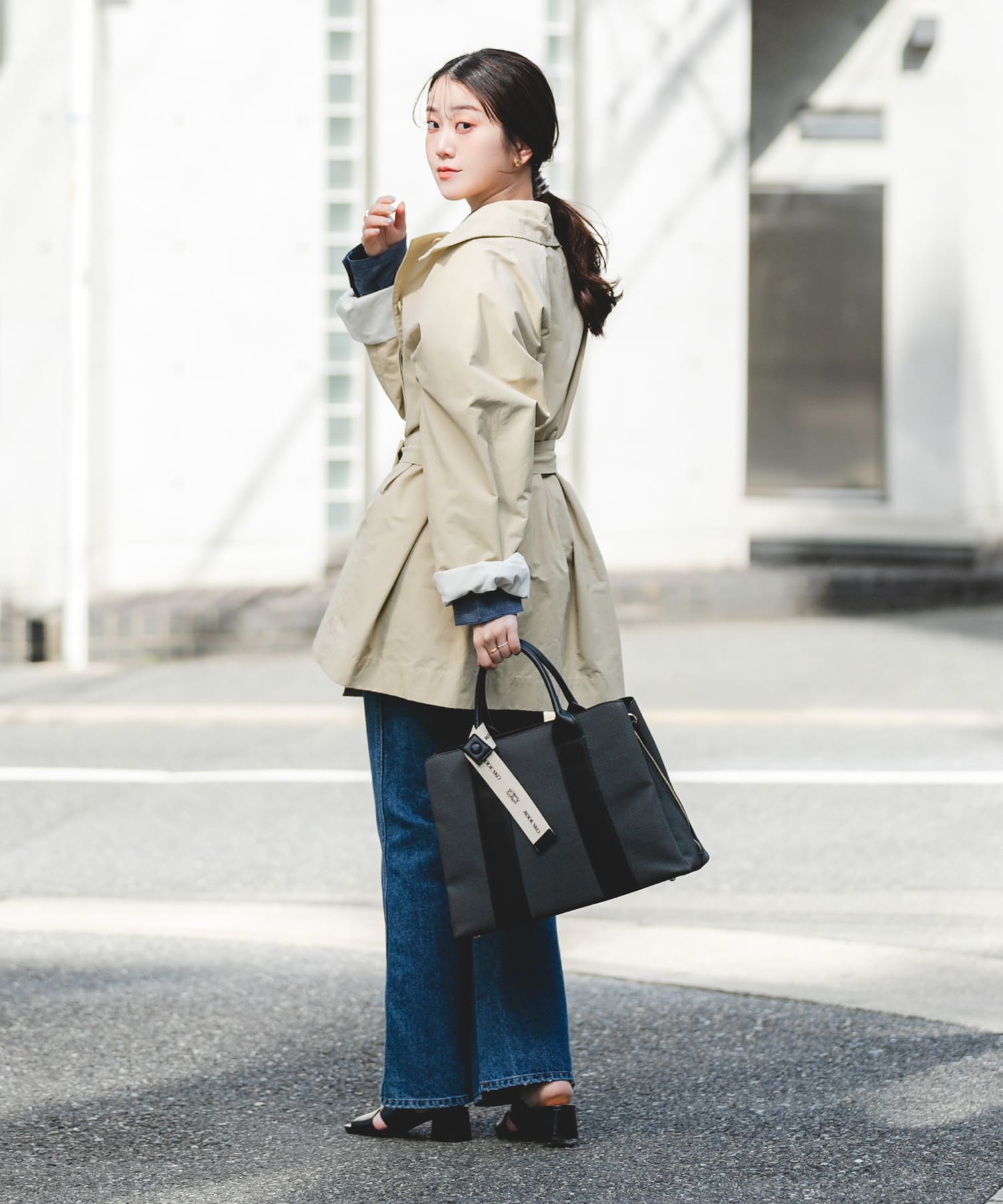 『Lサイズ』ロゴリボン付A4トートバッグ BLKxBLK one