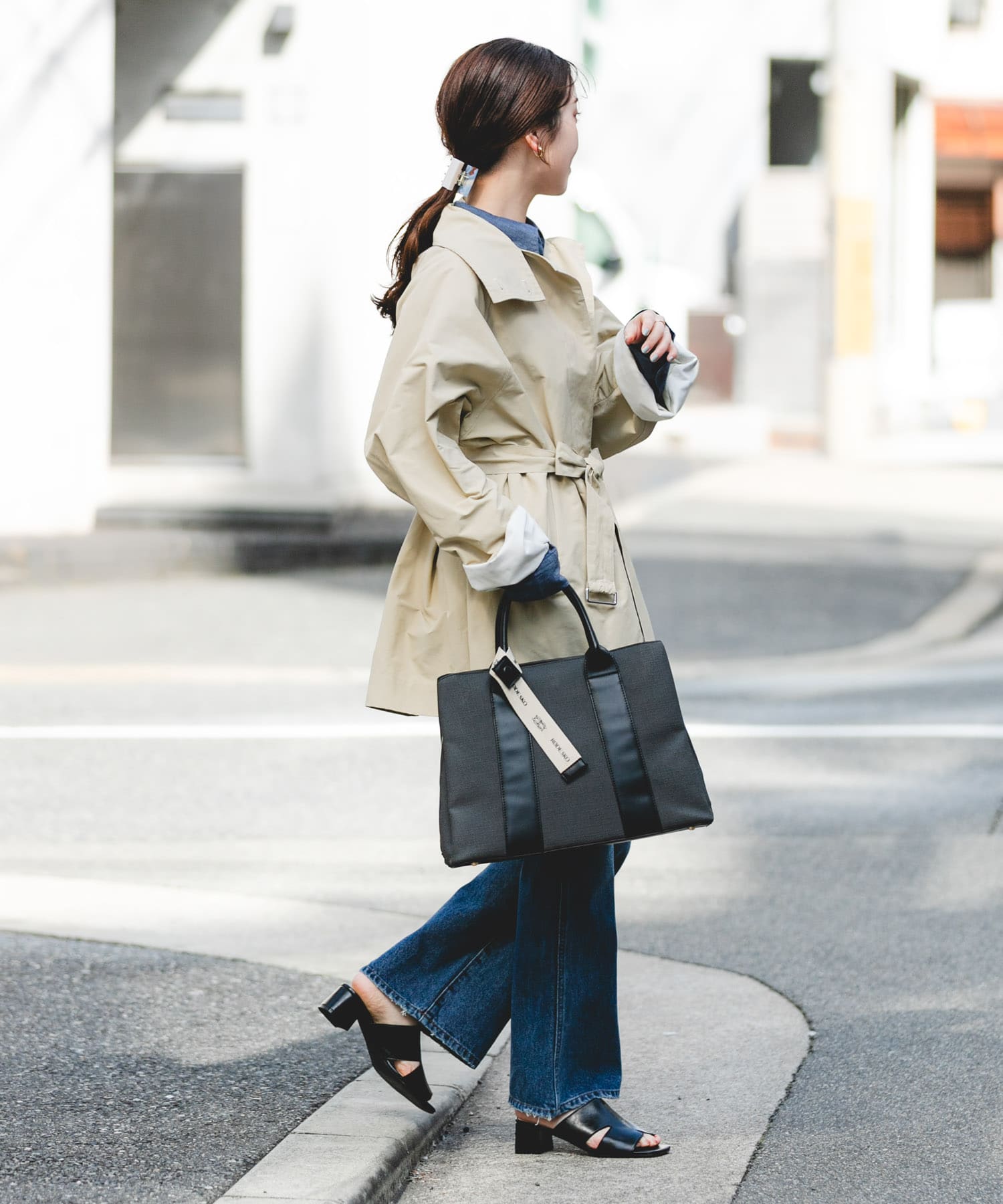 『Lサイズ』ロゴリボン付A4トートバッグ BLKxBLK one