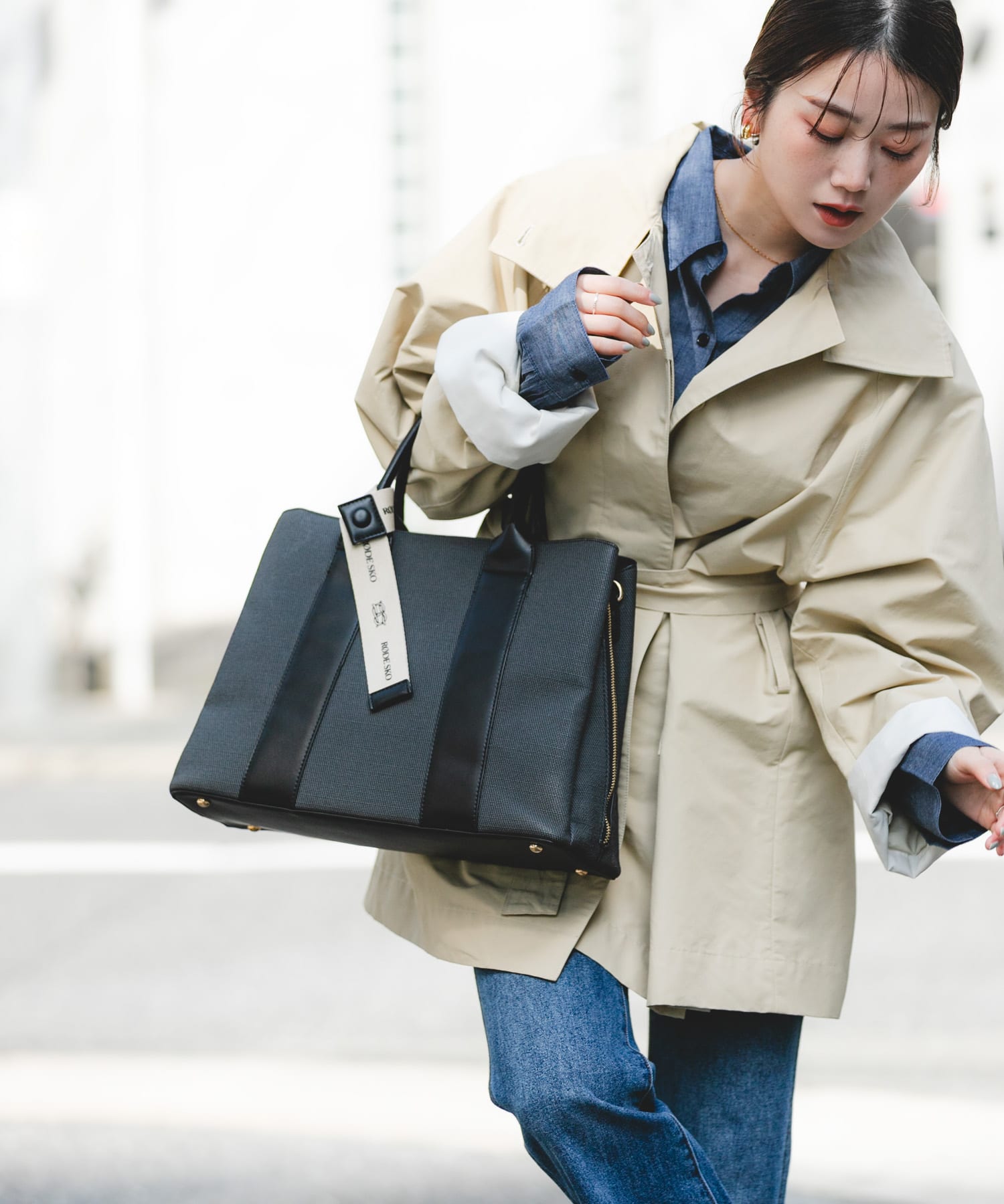 『Lサイズ』ロゴリボン付A4トートバッグ BLKxBLK one