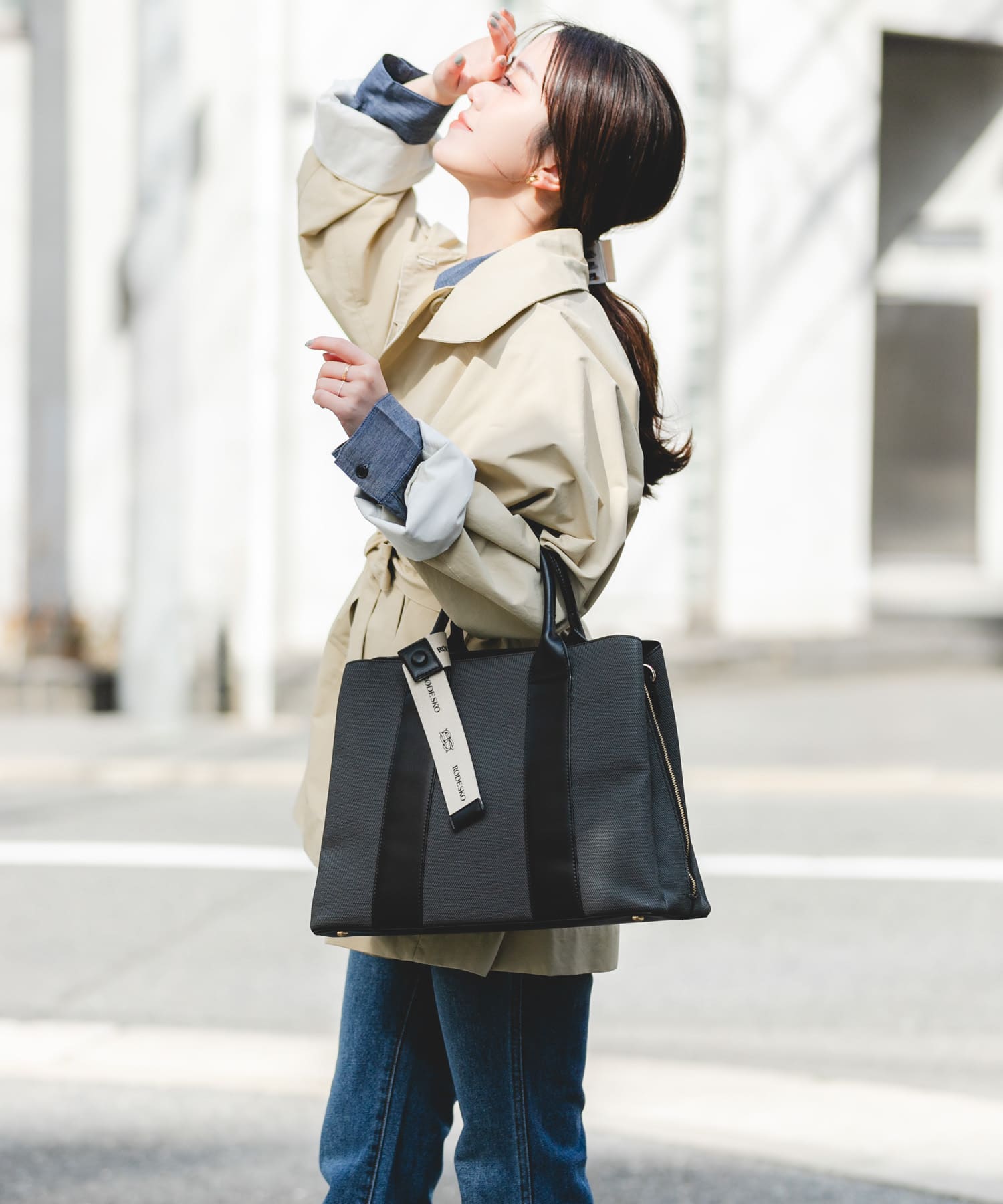 『Lサイズ』ロゴリボン付A4トートバッグ BLKxBLK one