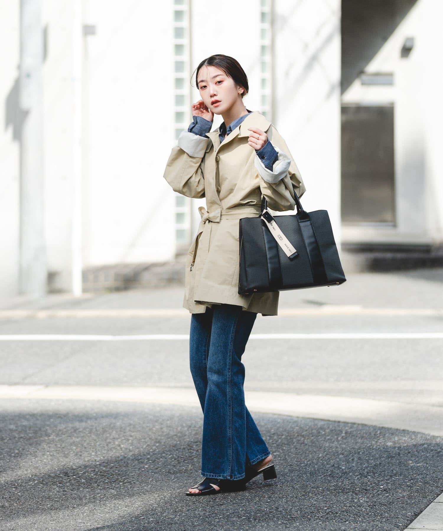 『Lサイズ』ロゴリボン付A4トートバッグ BLKxBLK one