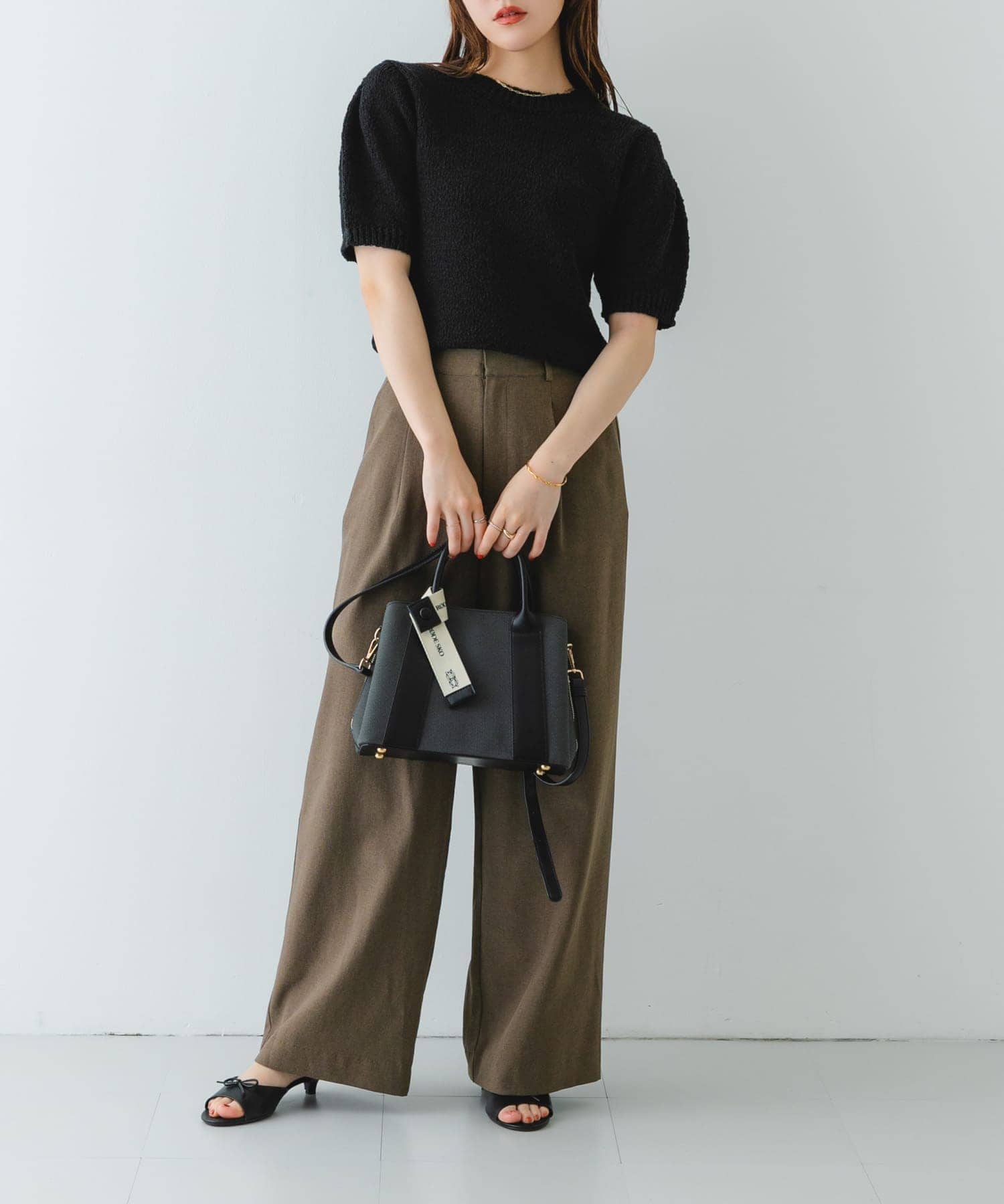 ロゴリボン付2WAYハンドバッグ BLKxBLK one