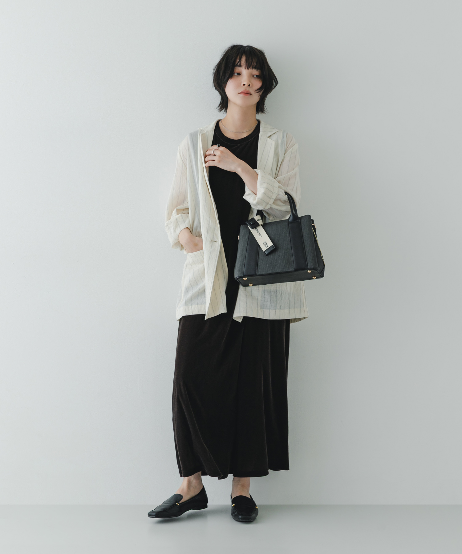 『Mサイズ』ロゴリボン付2WAYハンドバッグ BLKxBLK one